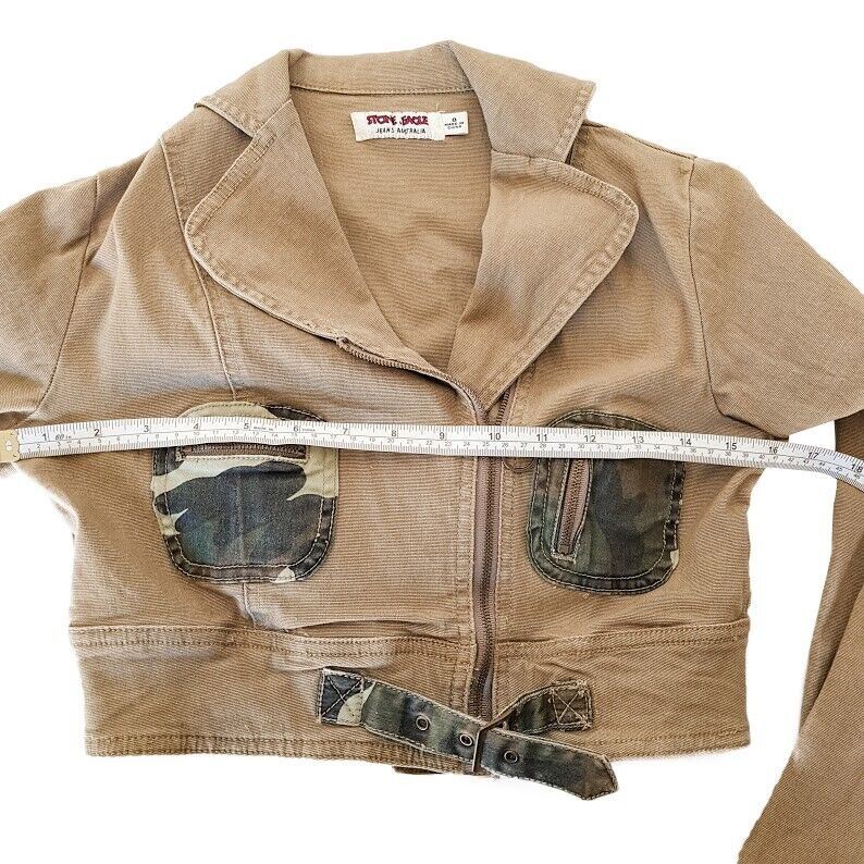 STONE EAGLE Jeans Australia Vintage Green Brown Camo Women's Cropped Jacket VTG