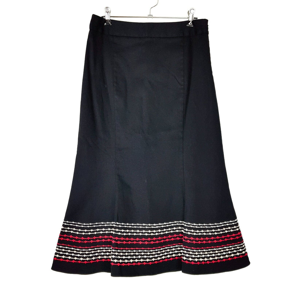BNWT LAURA ASHLEY Designer Black Red Knit Women's A-Line Midi Skirt Cotton Sz 8