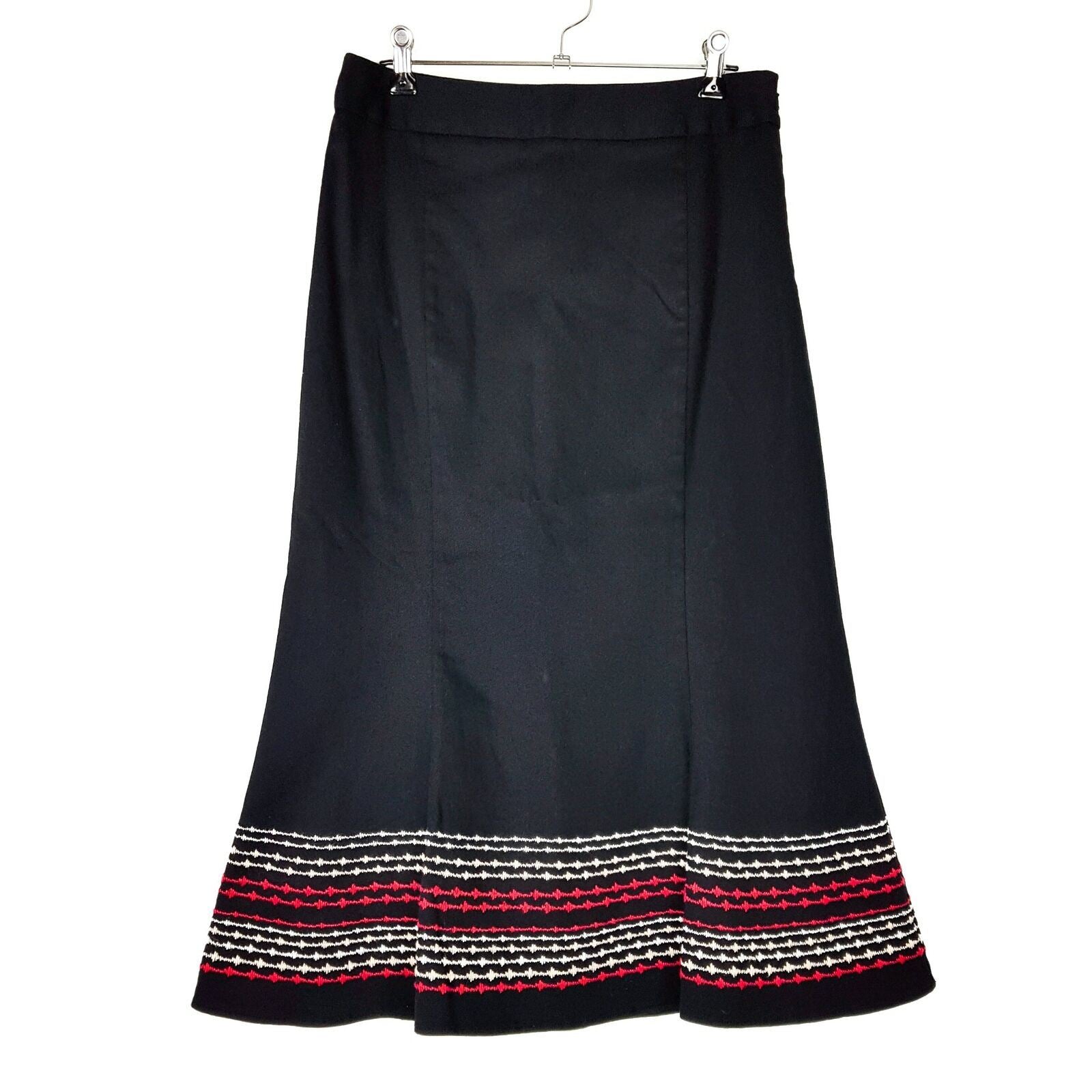 BNWT LAURA ASHLEY Designer Black Red Knit Women's A-Line Midi Skirt Cotton Sz 8