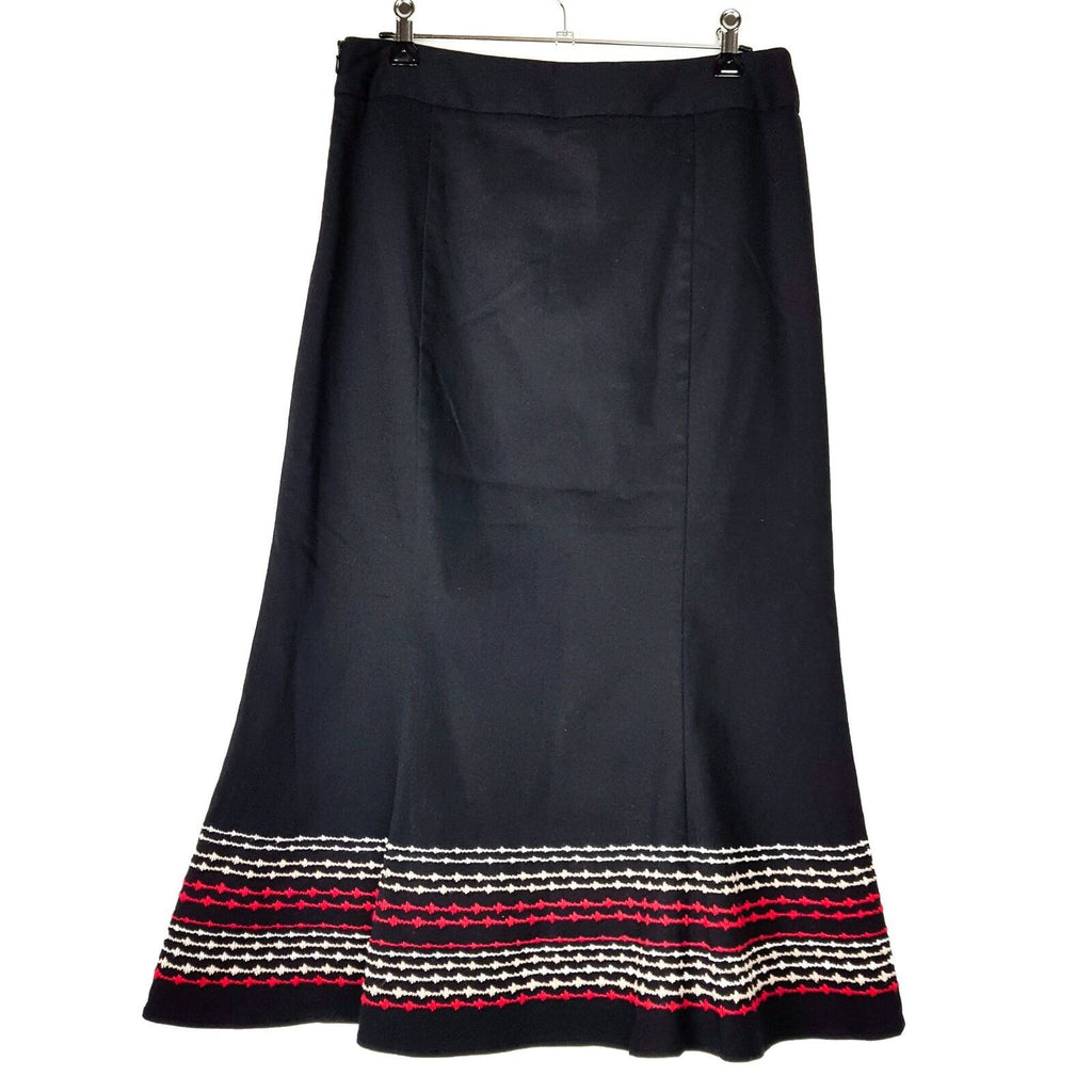 BNWT LAURA ASHLEY Designer Black Red Knit Women's A-Line Midi Skirt Cotton Sz 8