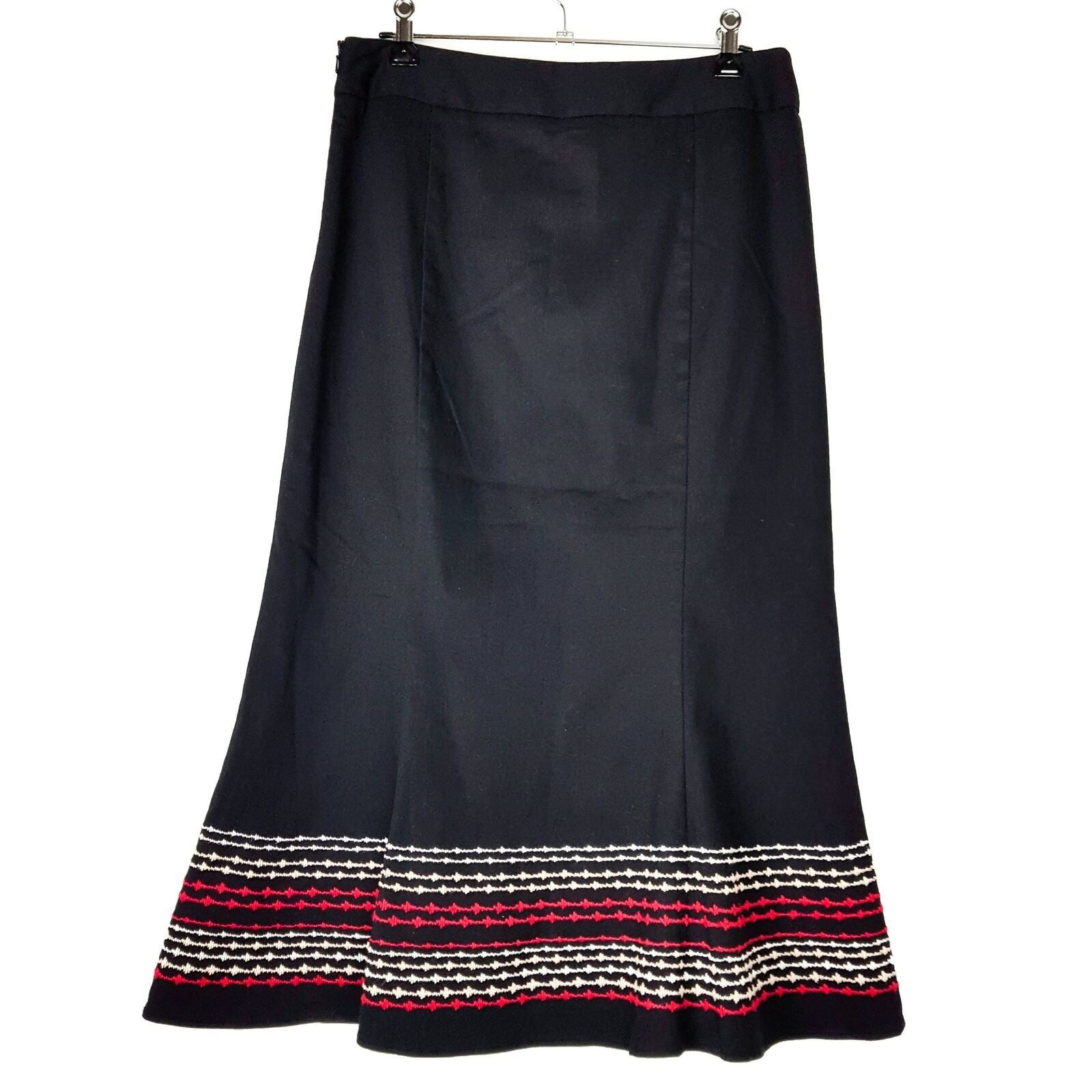 BNWT LAURA ASHLEY Designer Black Red Knit Women's A-Line Midi Skirt Cotton Sz 8