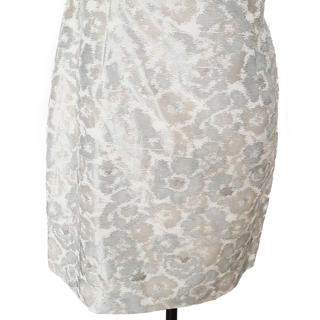 BNWT SEDUCE Metallic Beige White Asymmetric Sleeve Women's Sheath Dress Size 12
