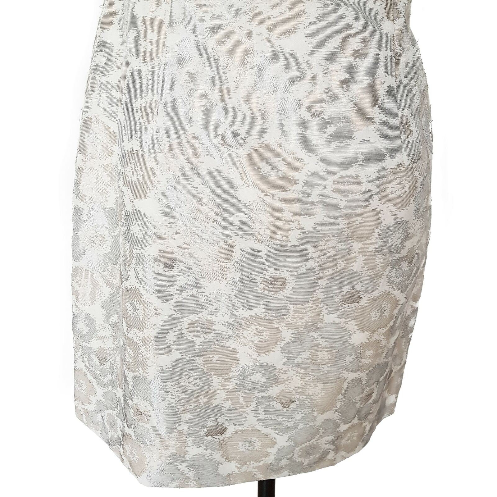 BNWT SEDUCE Metallic Beige White Asymmetric Sleeve Women's Sheath Dress Size 12