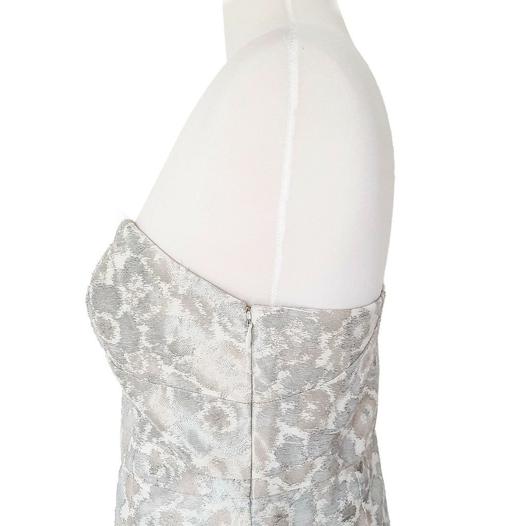 BNWT SEDUCE Metallic Beige White Asymmetric Sleeve Women's Sheath Dress Size 12