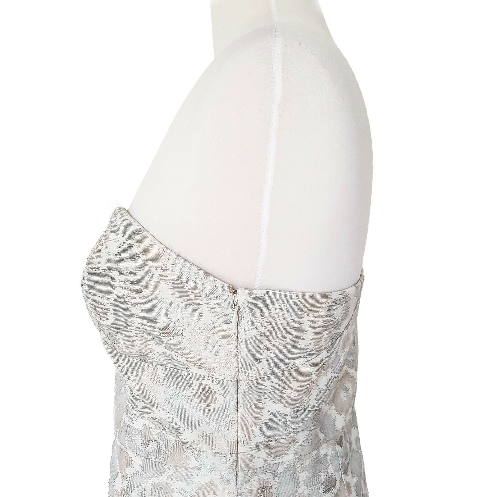 BNWT SEDUCE Metallic Beige White Asymmetric Sleeve Women's Sheath Dress Size 12