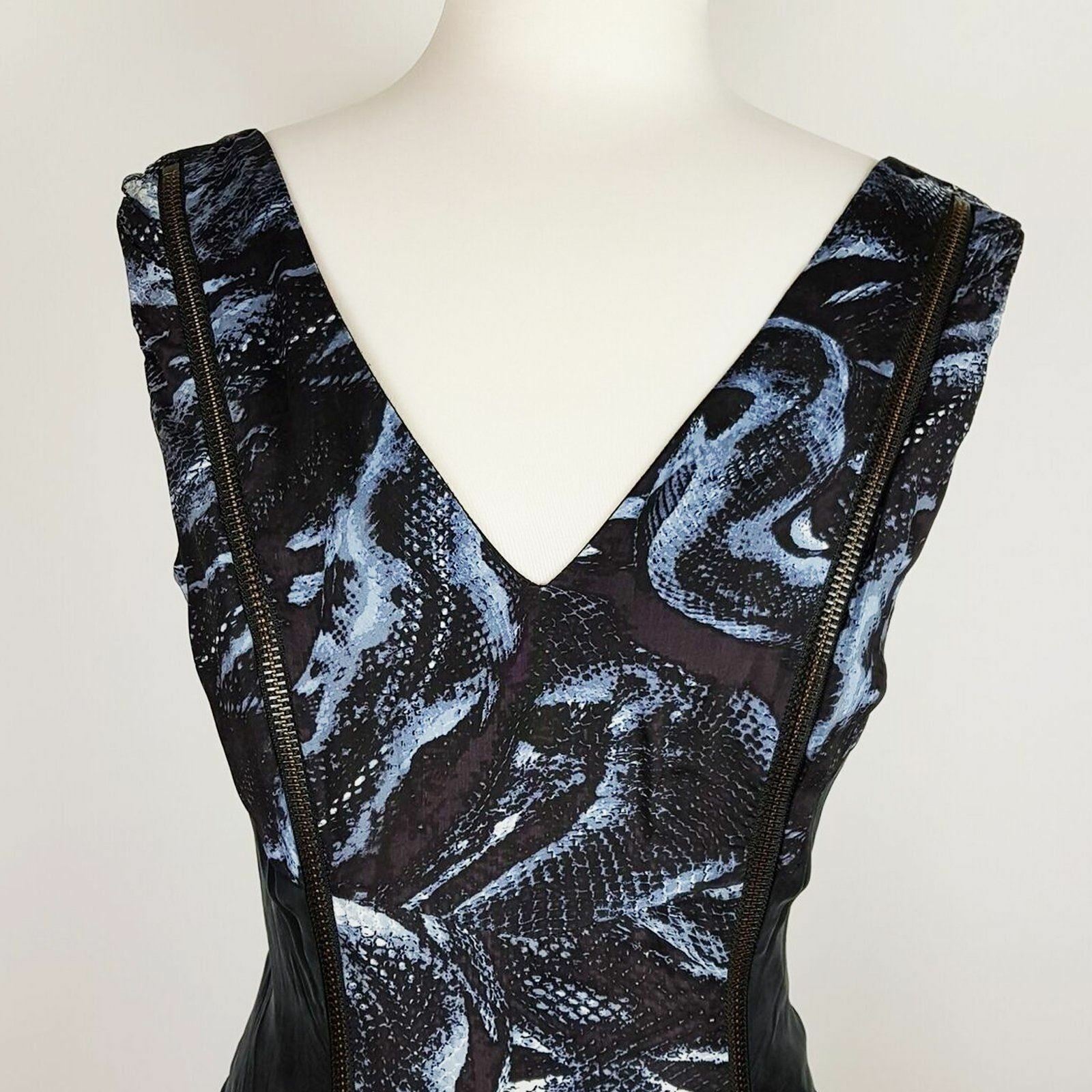 KSUBI Snakeskin Print Plunging Blue Black Women's Bodycon Dress Party Designer