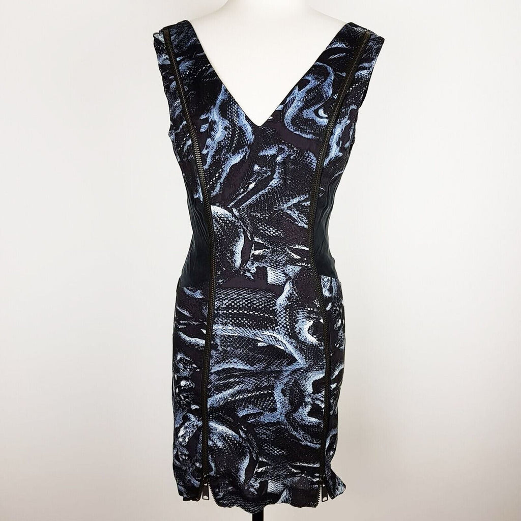 KSUBI Snakeskin Print Plunging Blue Black Women's Bodycon Dress Party Designer