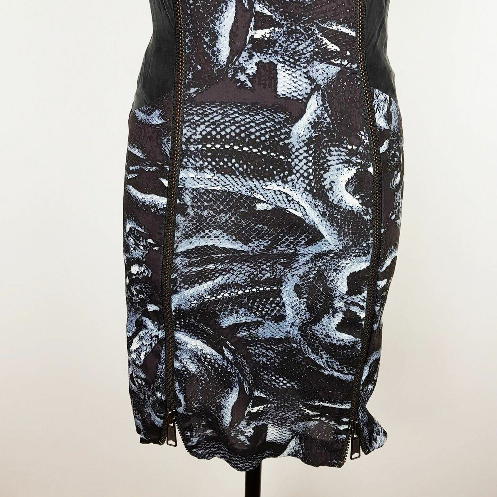 KSUBI Snakeskin Print Plunging Blue Black Women's Bodycon Dress Party Designer