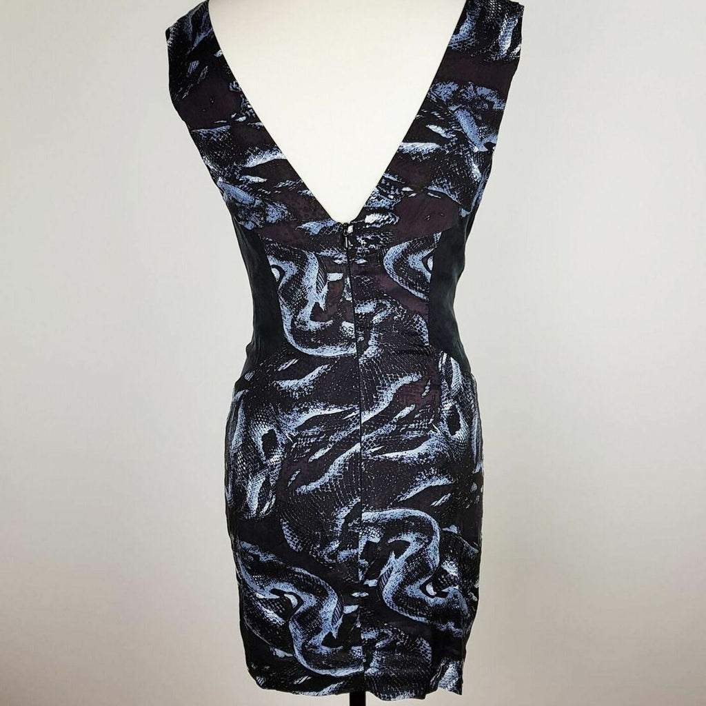 KSUBI Snakeskin Print Plunging Blue Black Women's Bodycon Dress Party Designer