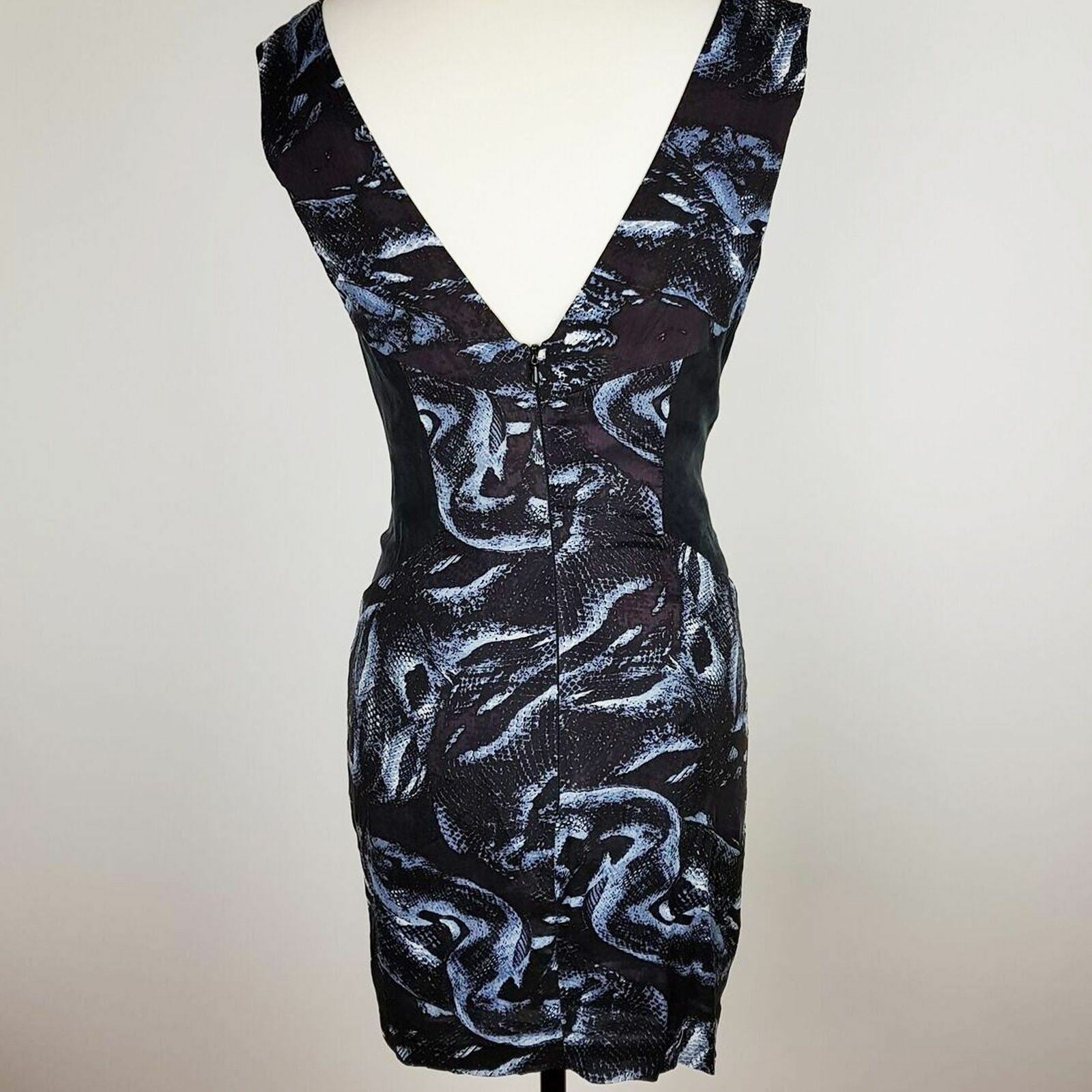 KSUBI Snakeskin Print Plunging Blue Black Women's Bodycon Dress Party Designer