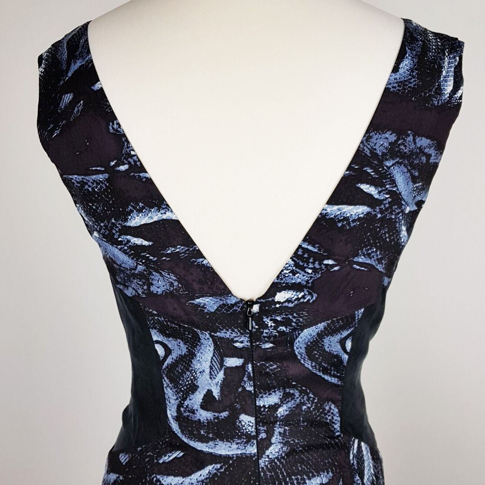 KSUBI Snakeskin Print Plunging Blue Black Women's Bodycon Dress Party Designer