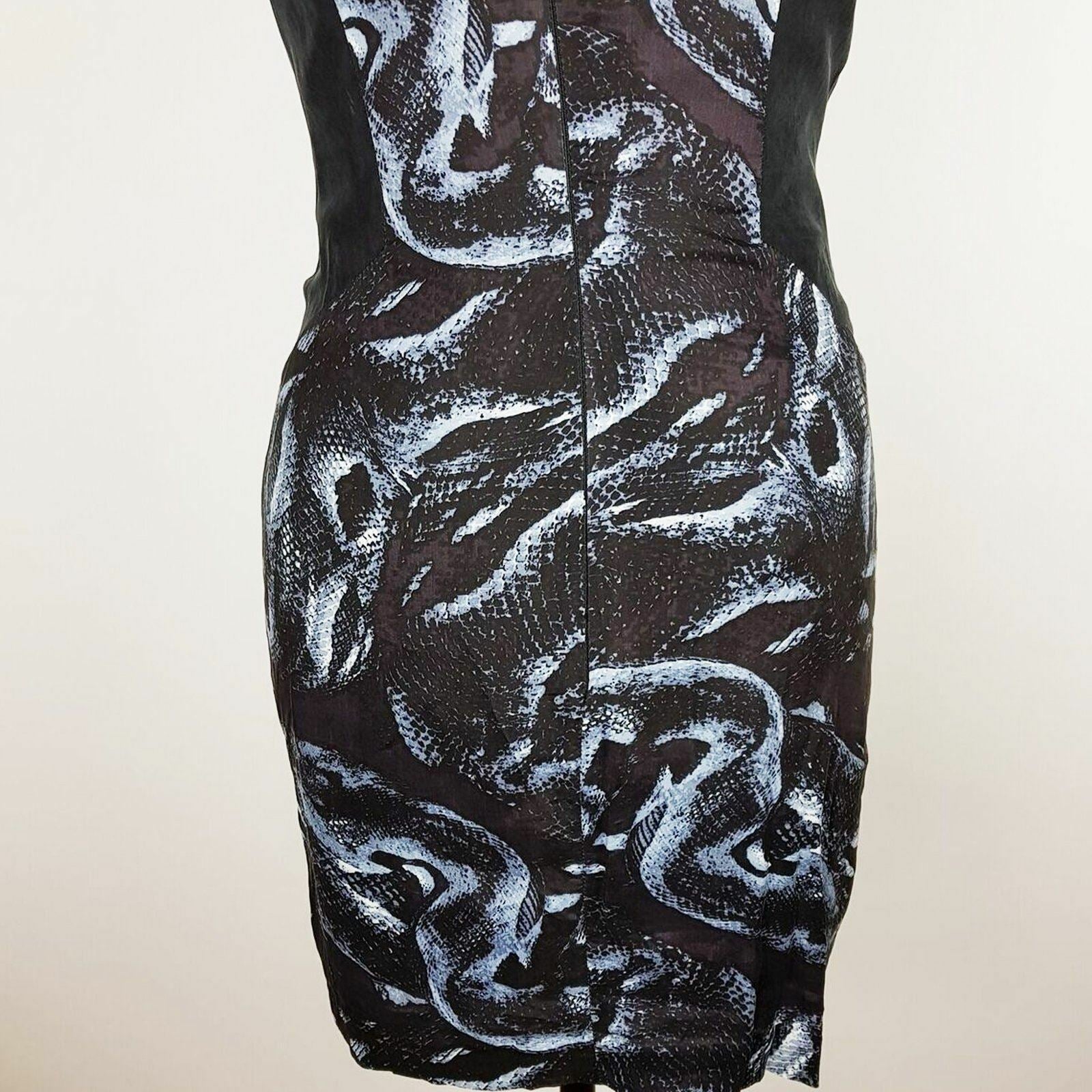 KSUBI Snakeskin Print Plunging Blue Black Women's Bodycon Dress Party Designer