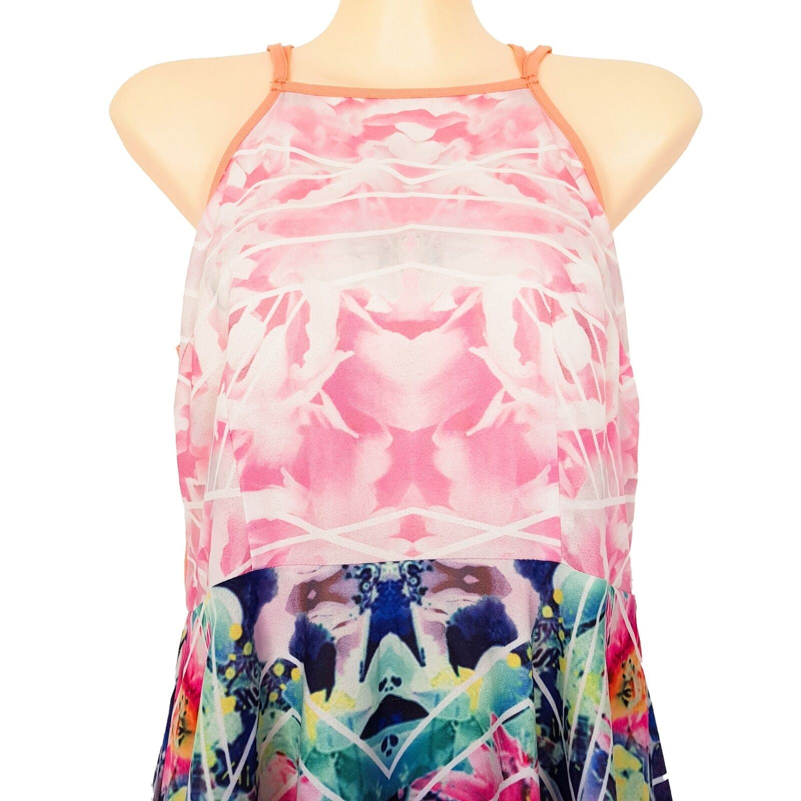 DOTTI Pink Blue Floral Spaghetti Strap Women's Fit & Flare Dress Sexy Open Back