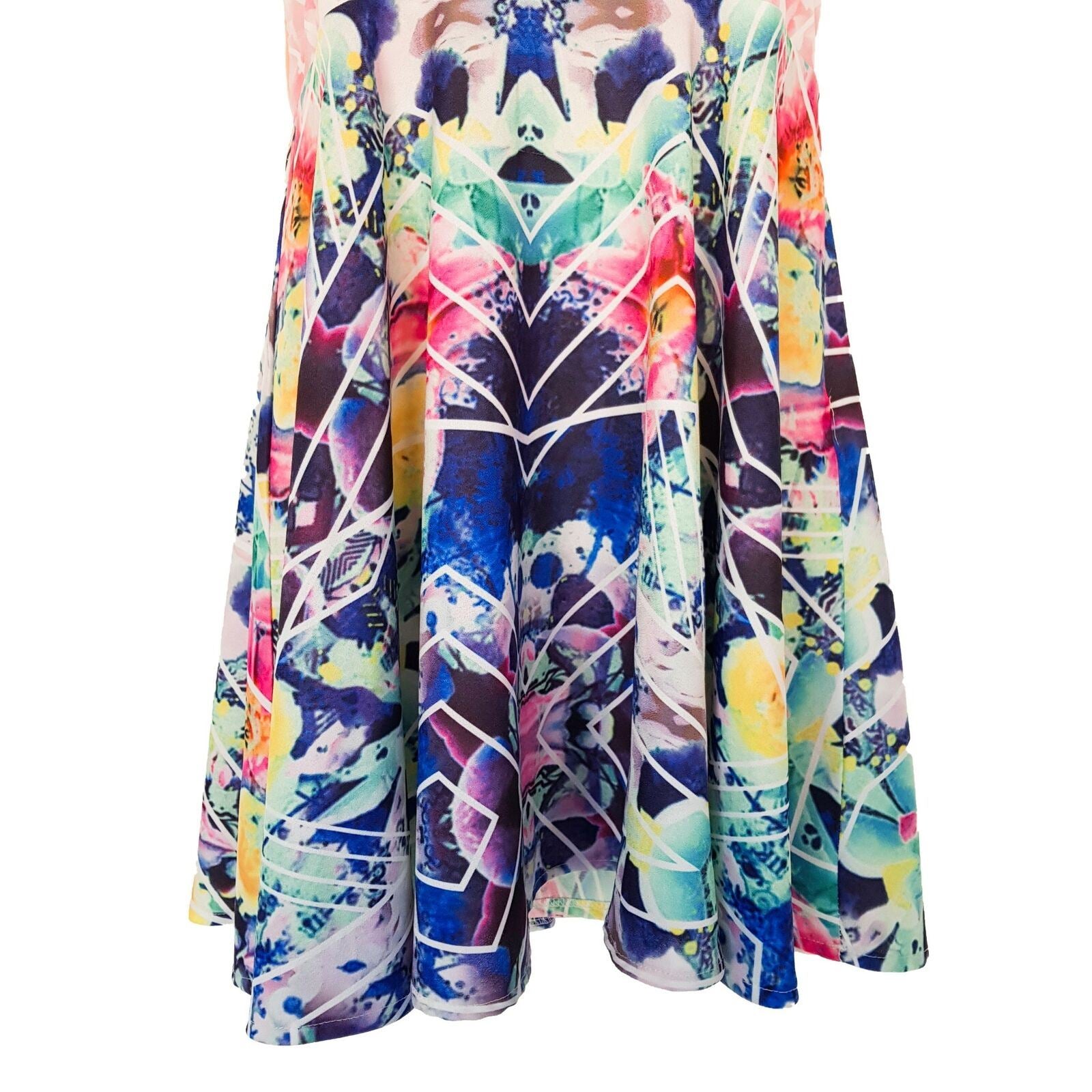 DOTTI Pink Blue Floral Spaghetti Strap Women's Fit & Flare Dress Sexy Open Back
