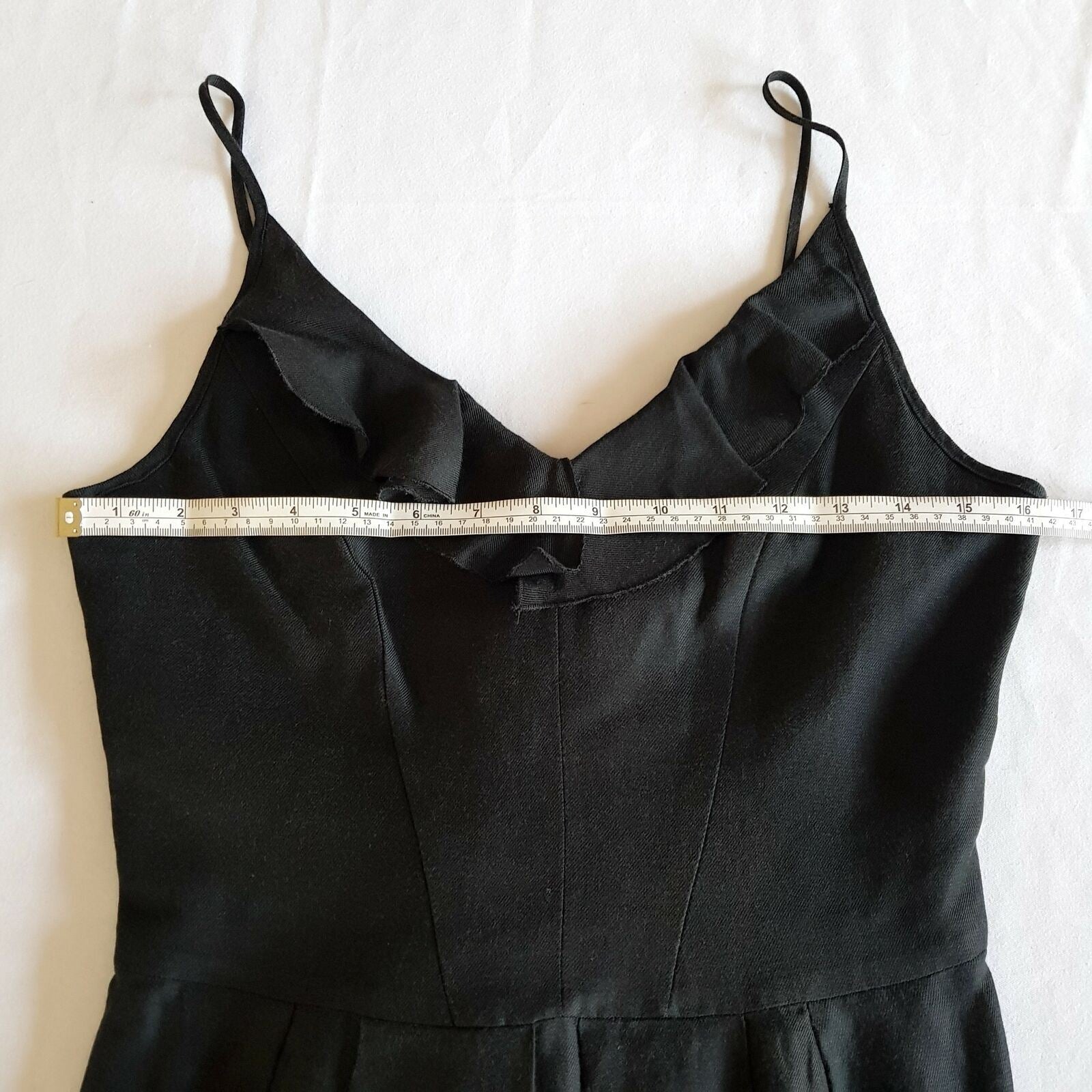 CUE Little Black Dress Spaghetti Strap Ladies A-Line Pleated Ruffled V-Neck Sz 8