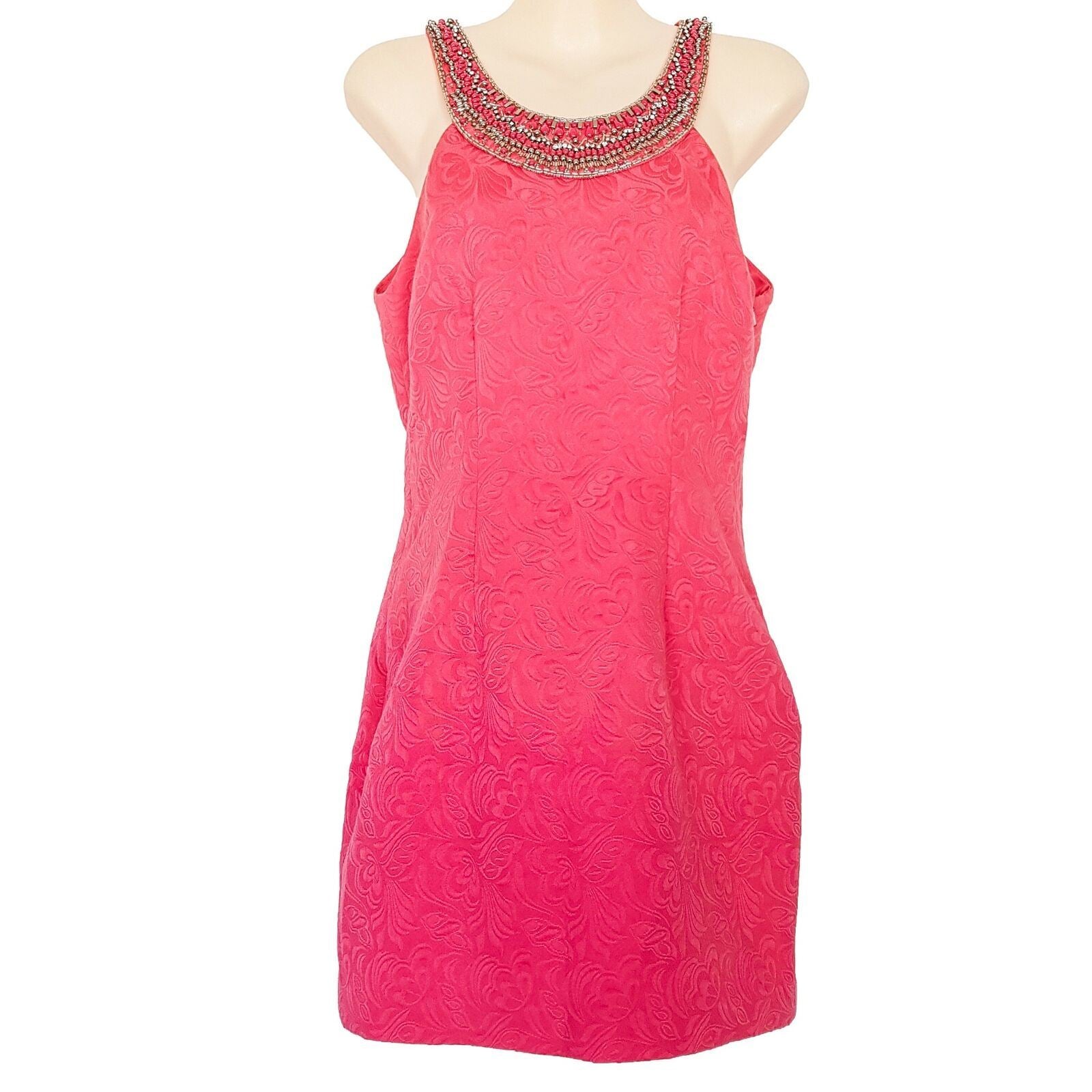 FOREVER NEW Hot Pink Women's Sheath Cocktail Dress Embellished Collar Round Neck