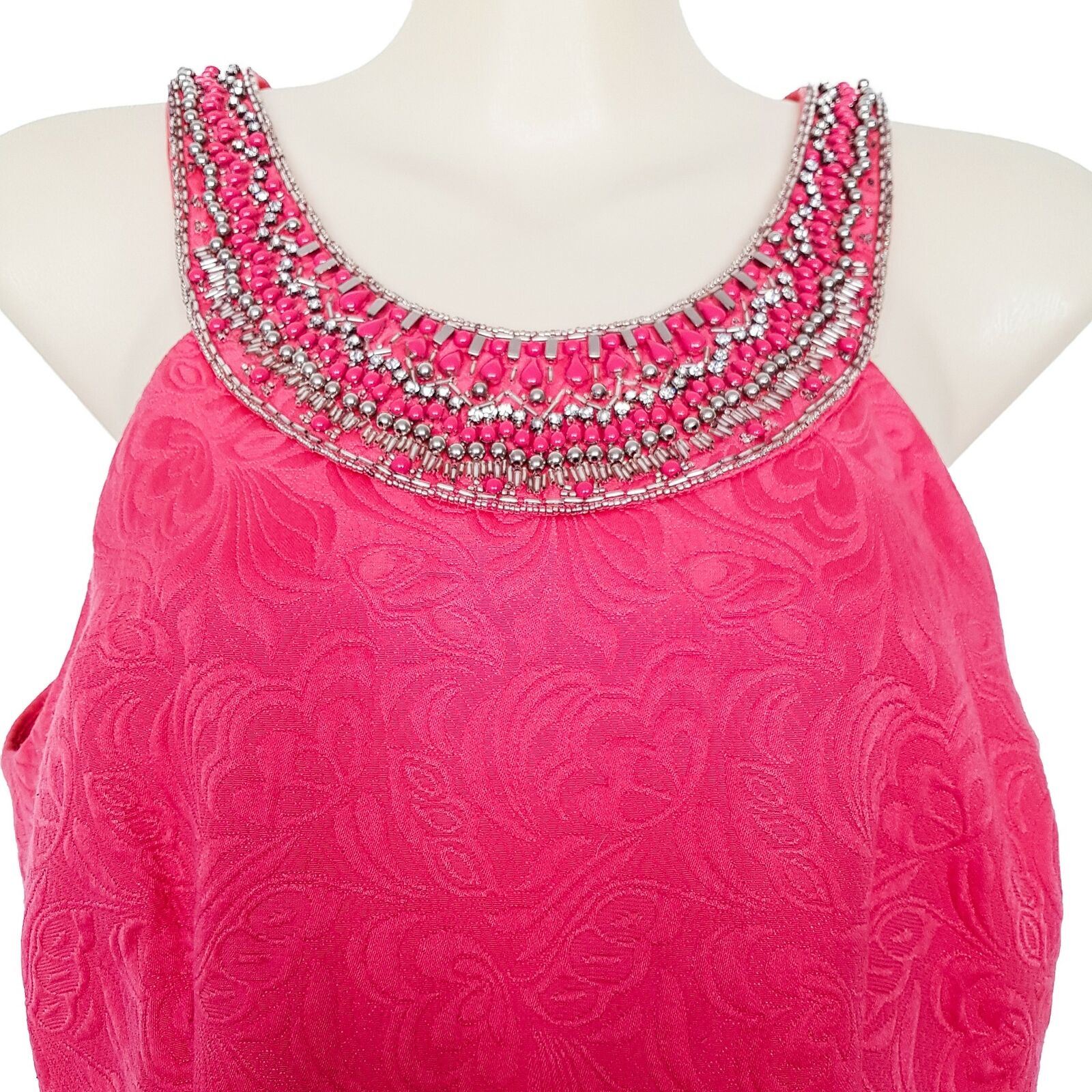 FOREVER NEW Hot Pink Women's Sheath Cocktail Dress Embellished Collar Round Neck
