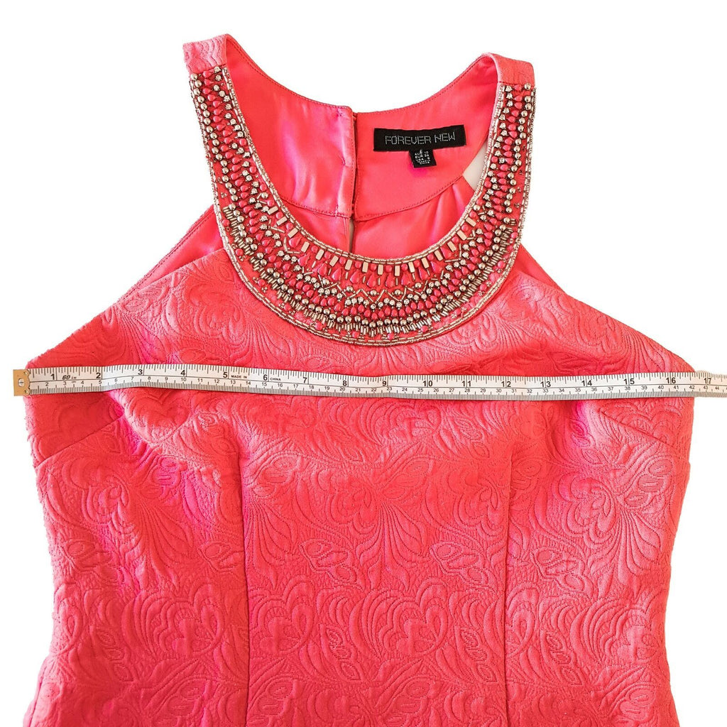 FOREVER NEW Hot Pink Women's Sheath Cocktail Dress Embellished Collar Round Neck