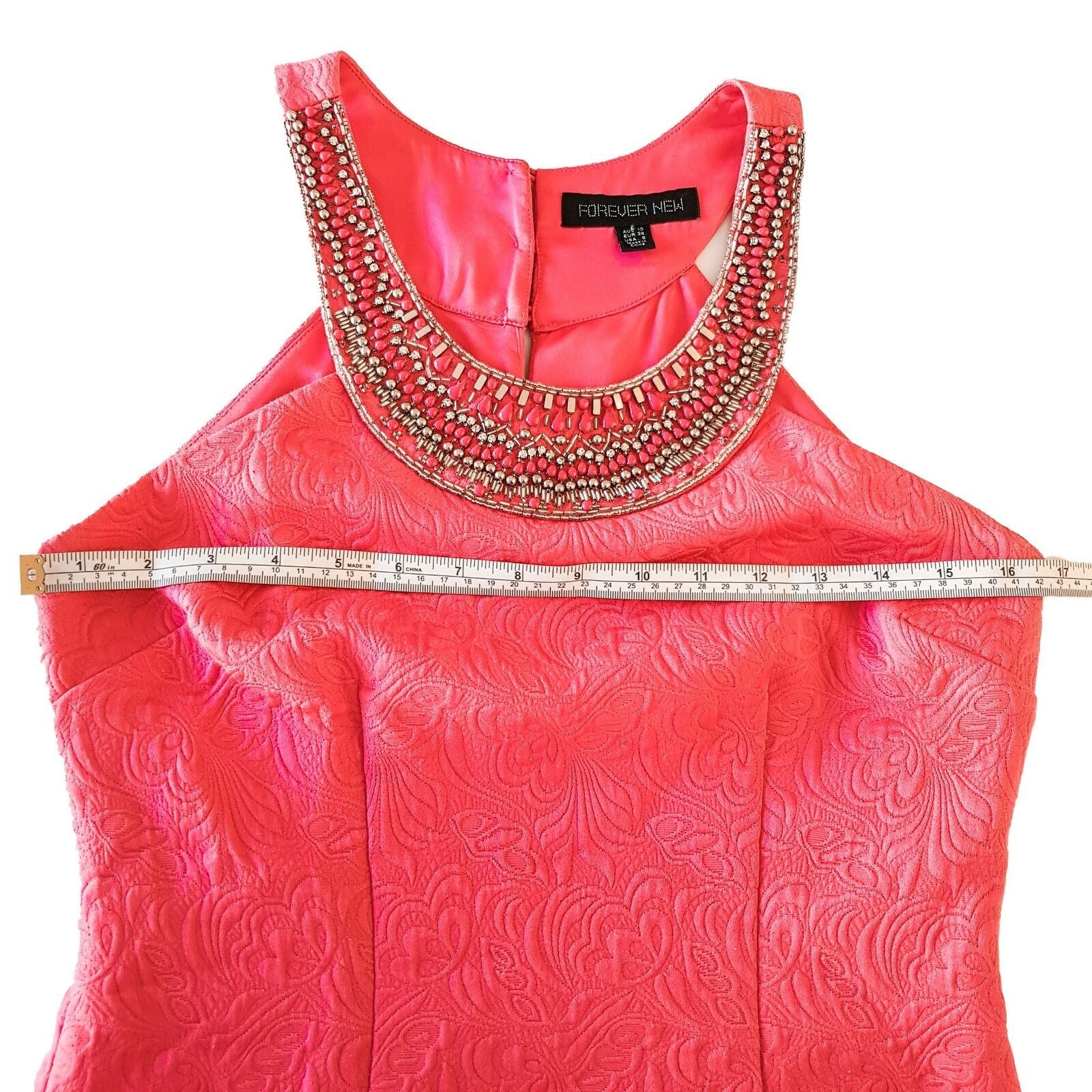 FOREVER NEW Hot Pink Women's Sheath Cocktail Dress Embellished Collar Round Neck