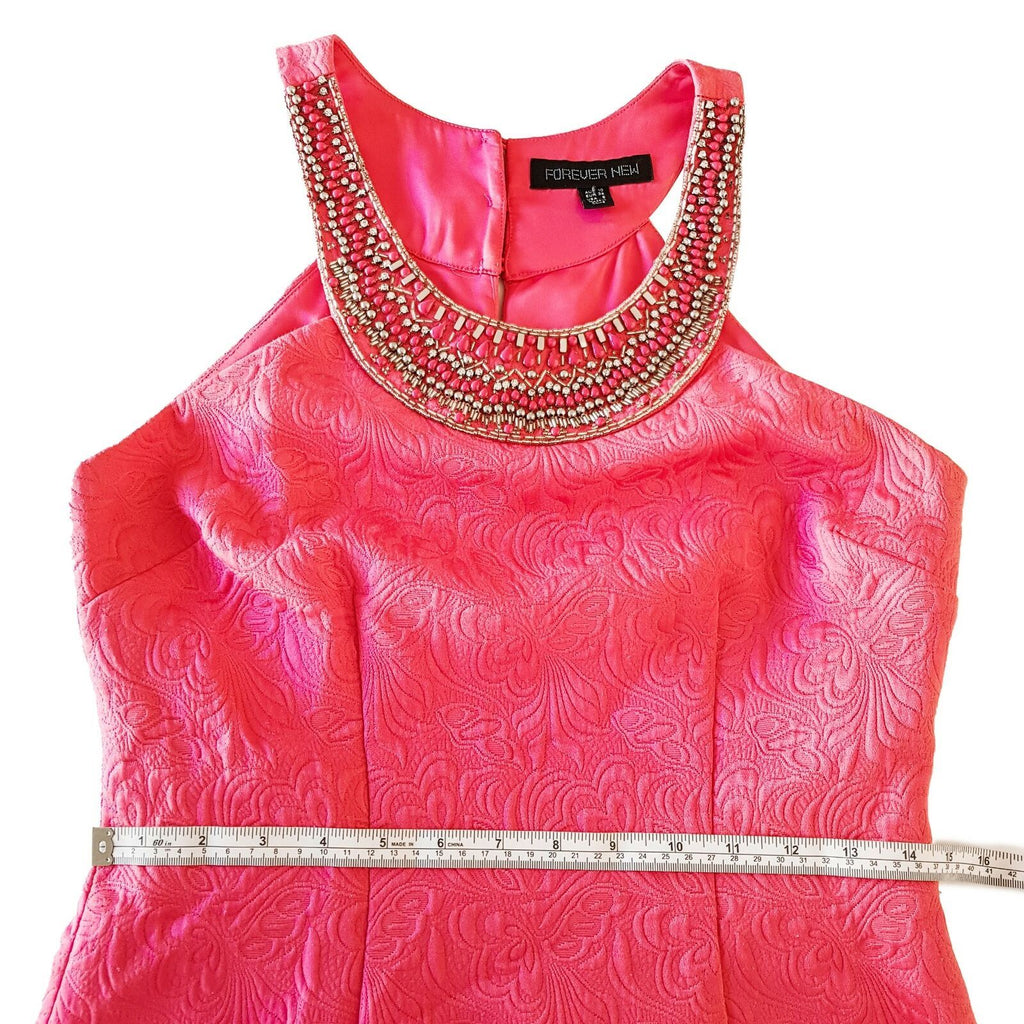FOREVER NEW Hot Pink Women's Sheath Cocktail Dress Embellished Collar Round Neck
