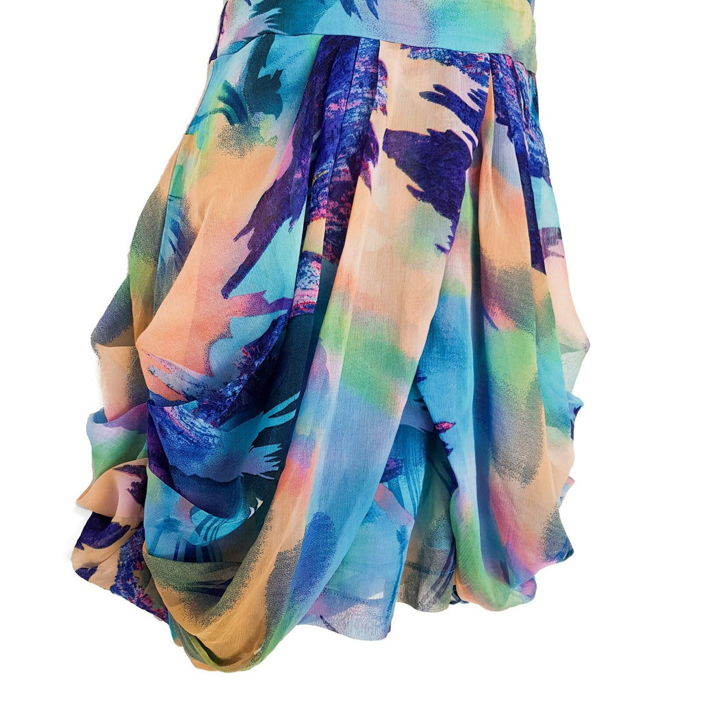 TFNC LONDON Natalie Blue & Pink Print Ladies Cocktail Mini Dress Asymmetric Neck