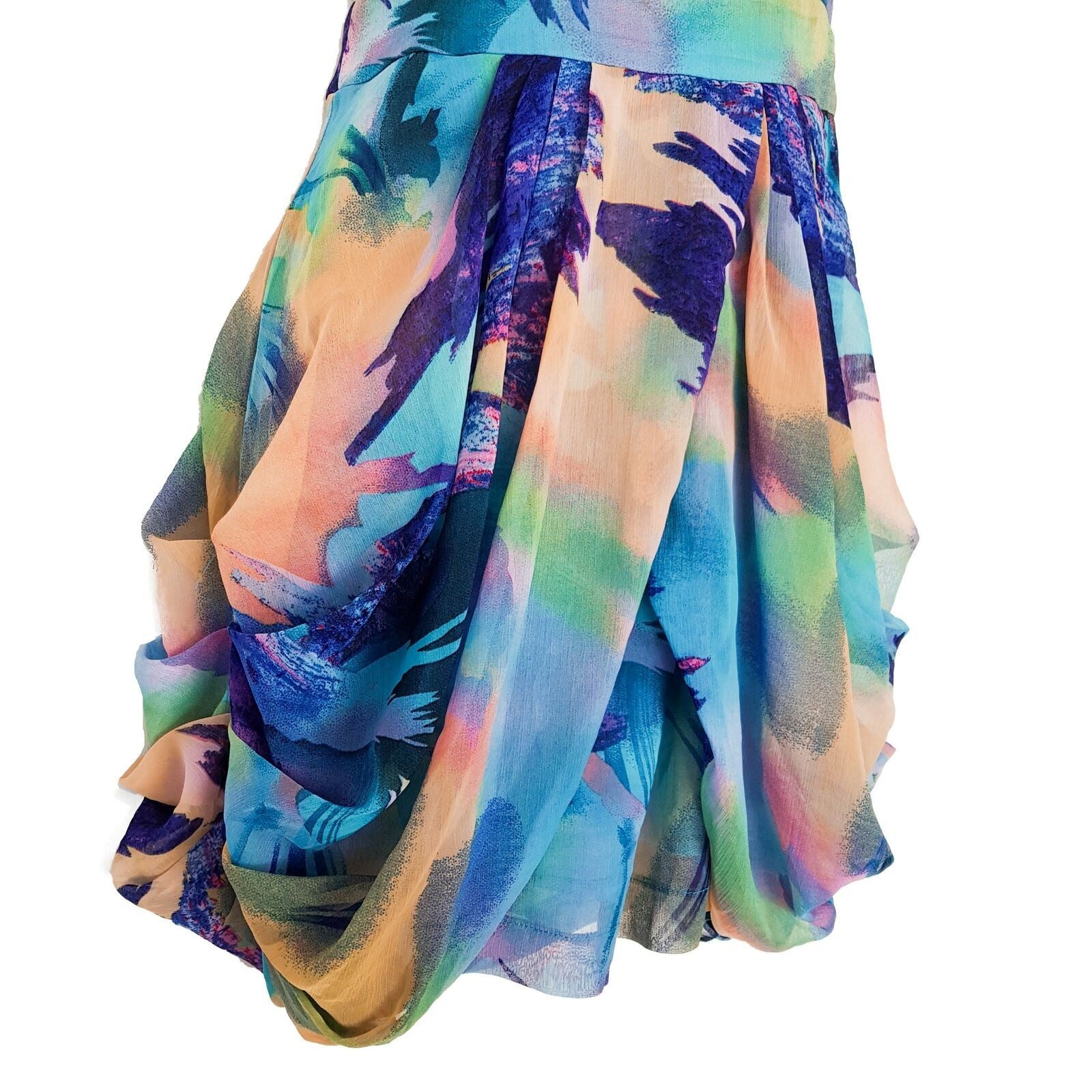 TFNC LONDON Natalie Blue & Pink Print Ladies Cocktail Mini Dress Asymmetric Neck