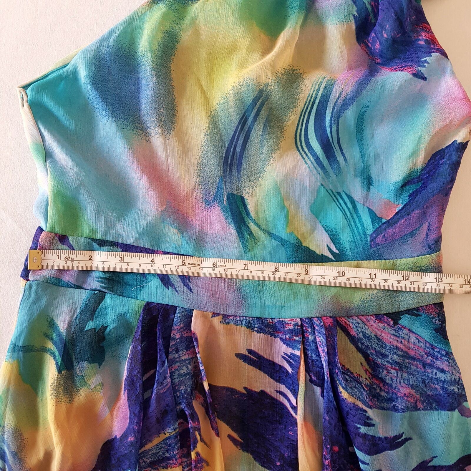 TFNC LONDON Natalie Blue & Pink Print Ladies Cocktail Mini Dress Asymmetric Neck