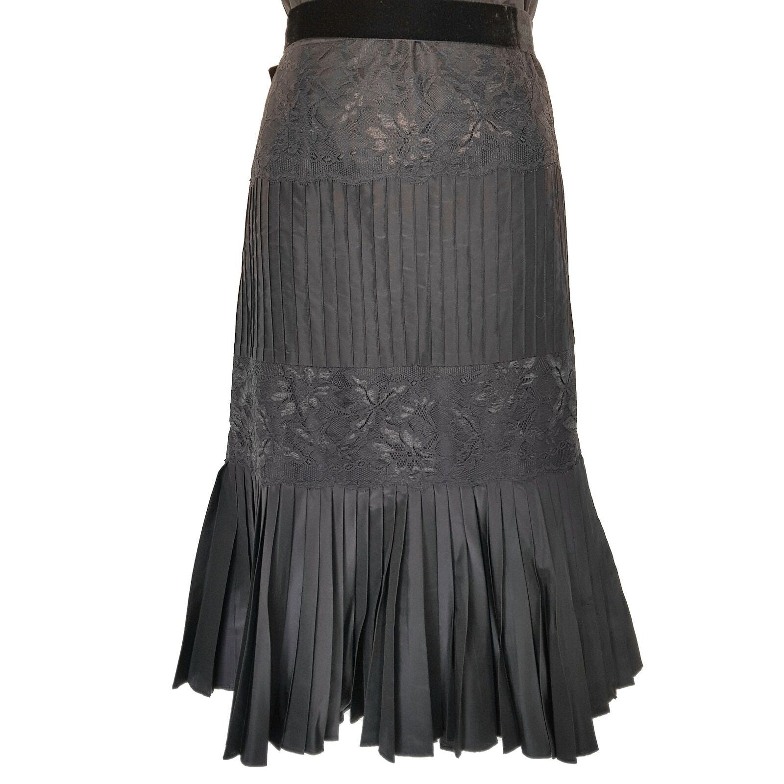BANANA REPUBLIC Black Floral Lace Strapless Women's A-Line Pleated Silk Dress