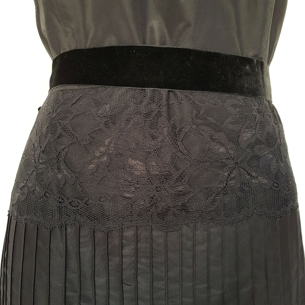 BANANA REPUBLIC Black Floral Lace Strapless Women's A-Line Pleated Silk Dress