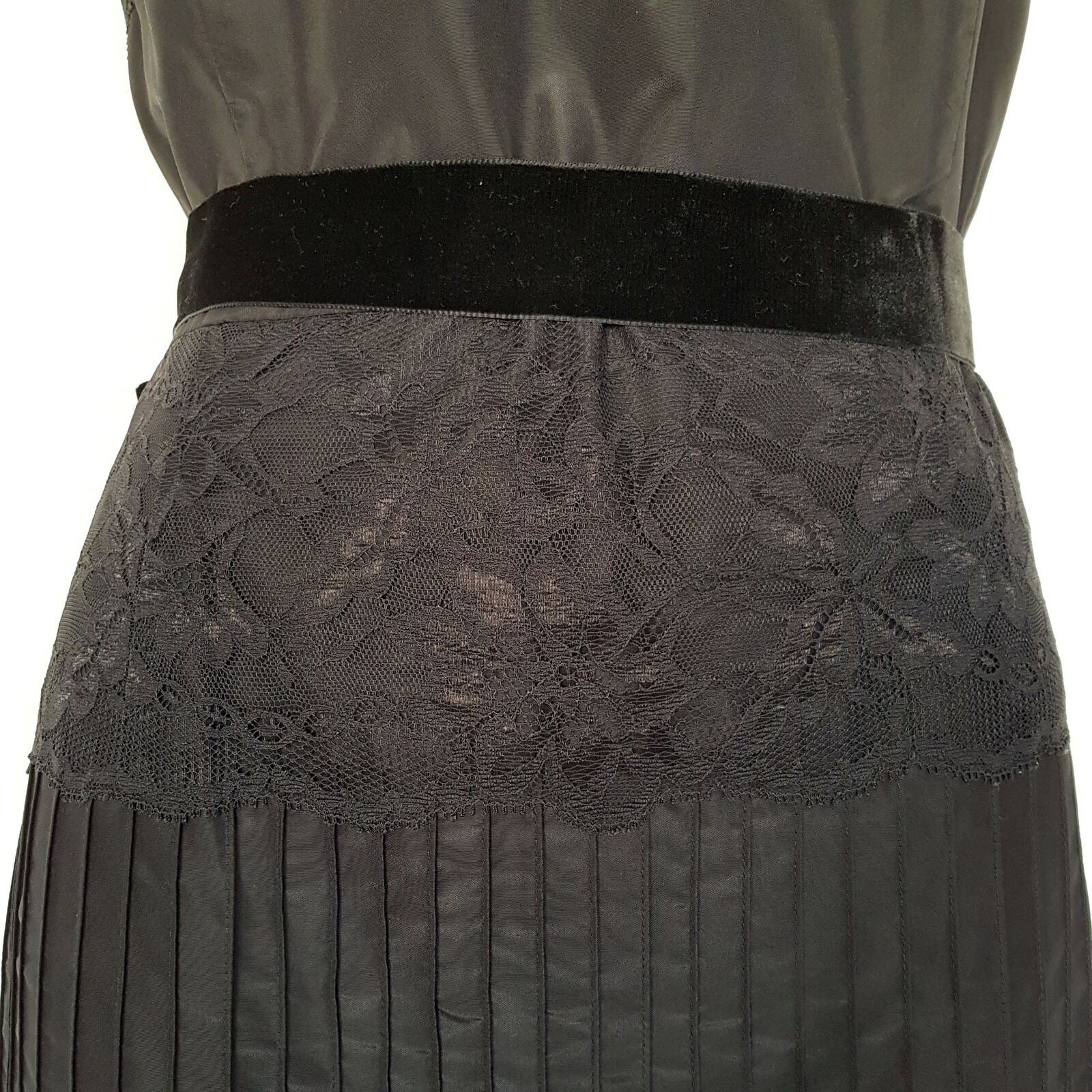 BANANA REPUBLIC Black Floral Lace Strapless Women's A-Line Pleated Silk Dress