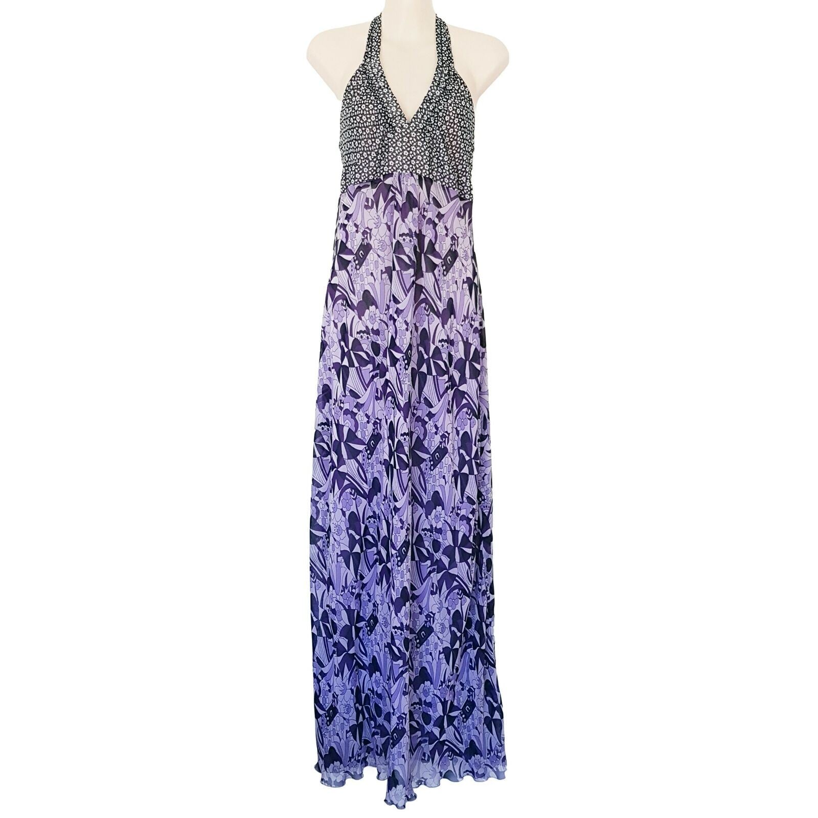 PORTMANS Vintage Style Purple Halter Neck Floral Women's Chiffon Maxi Dress