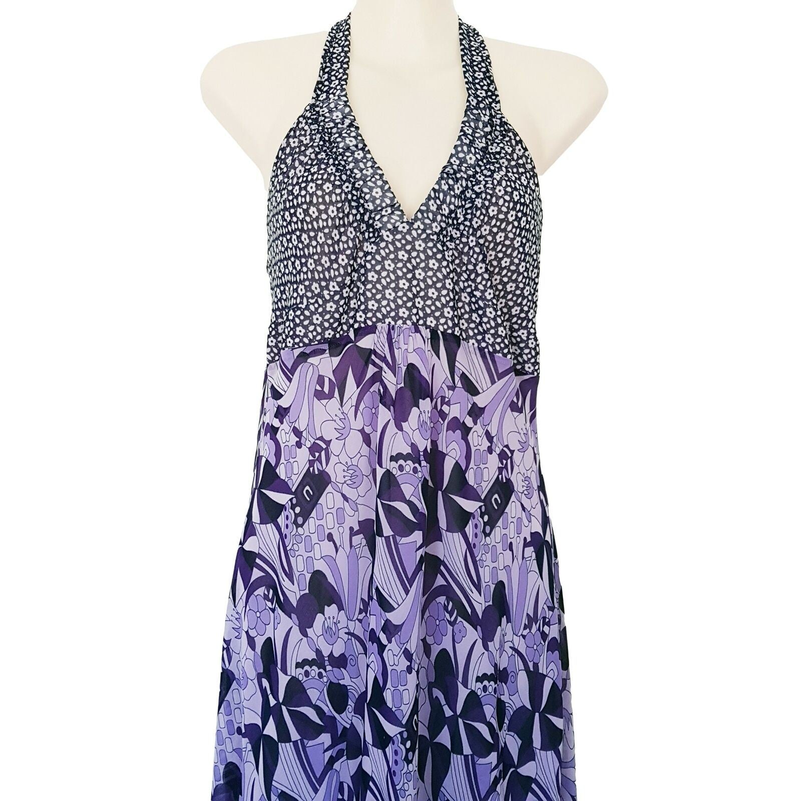 PORTMANS Vintage Style Purple Halter Neck Floral Women's Chiffon Maxi Dress