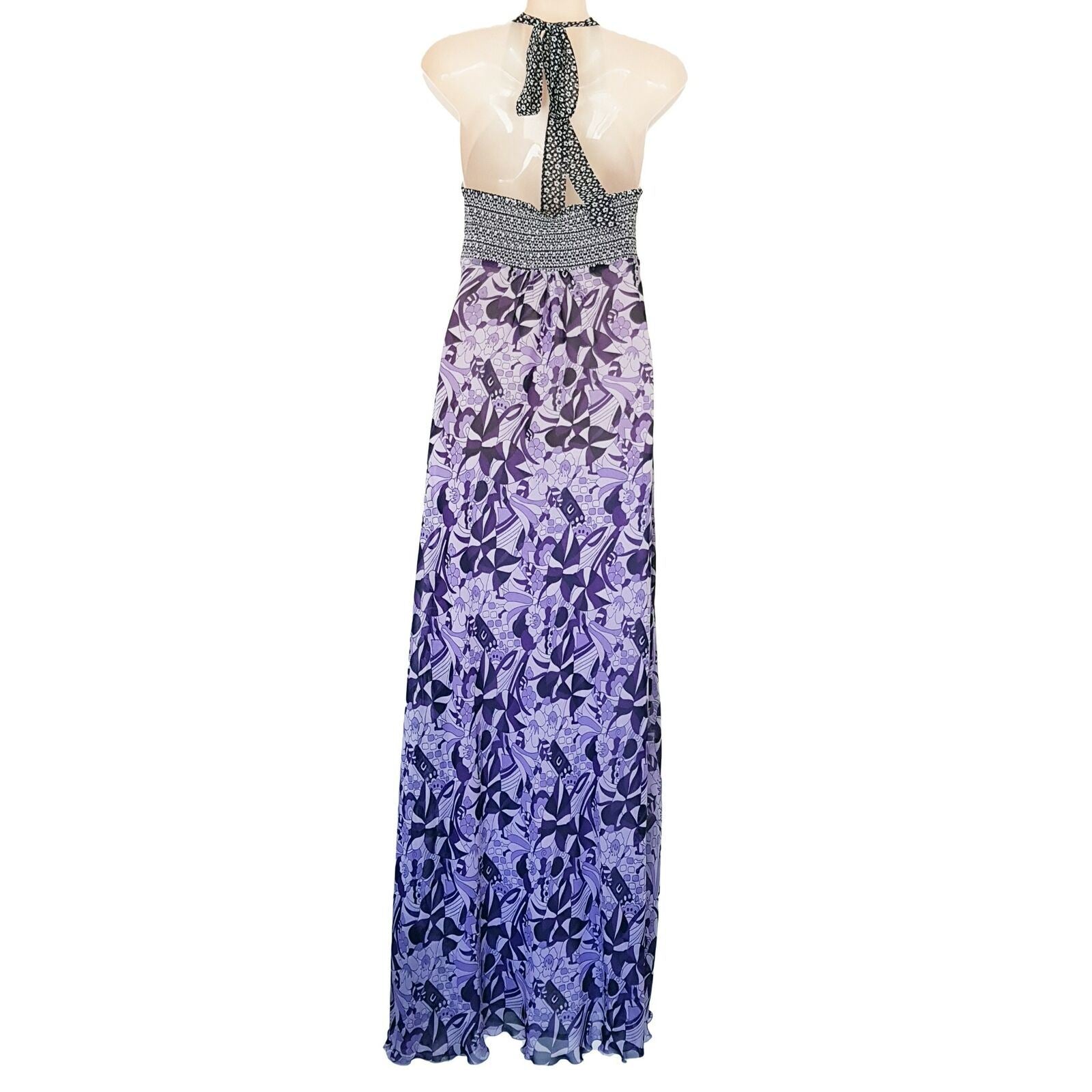PORTMANS Vintage Style Purple Halter Neck Floral Women's Chiffon Maxi Dress