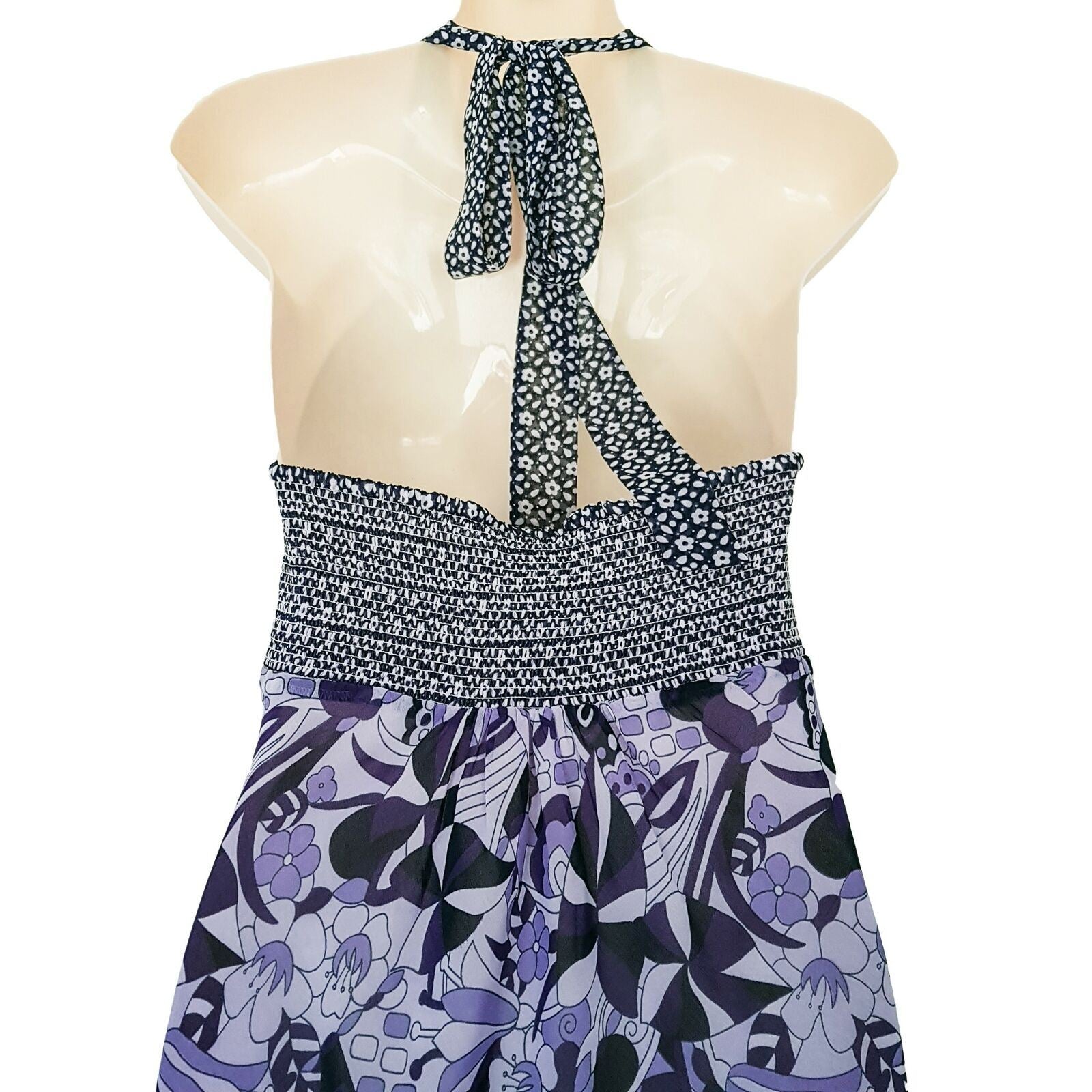 PORTMANS Vintage Style Purple Halter Neck Floral Women's Chiffon Maxi Dress