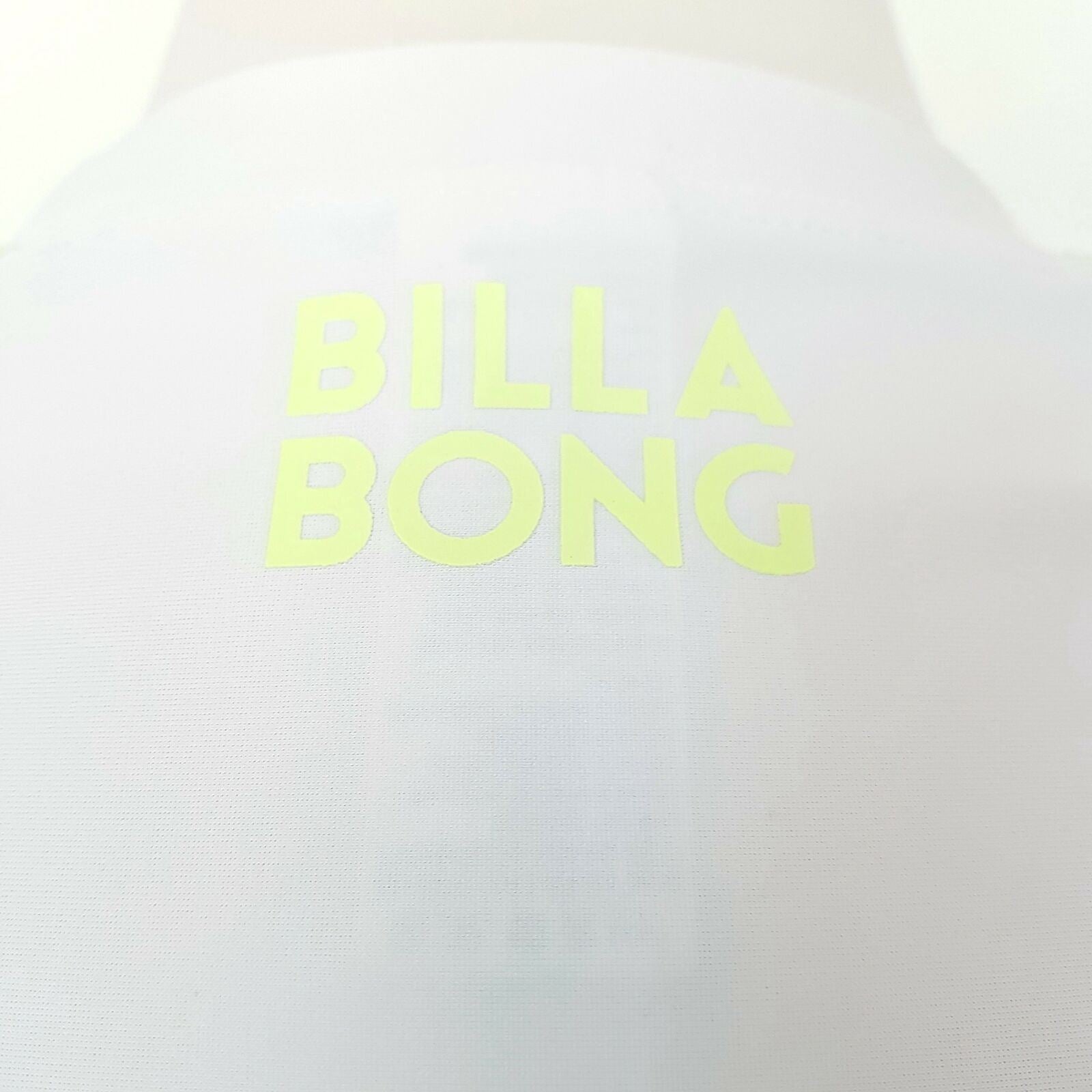 BILLABONG White Yellow Knit Short Sleeve Ladies Rash Guard Top Round Neck Size 8