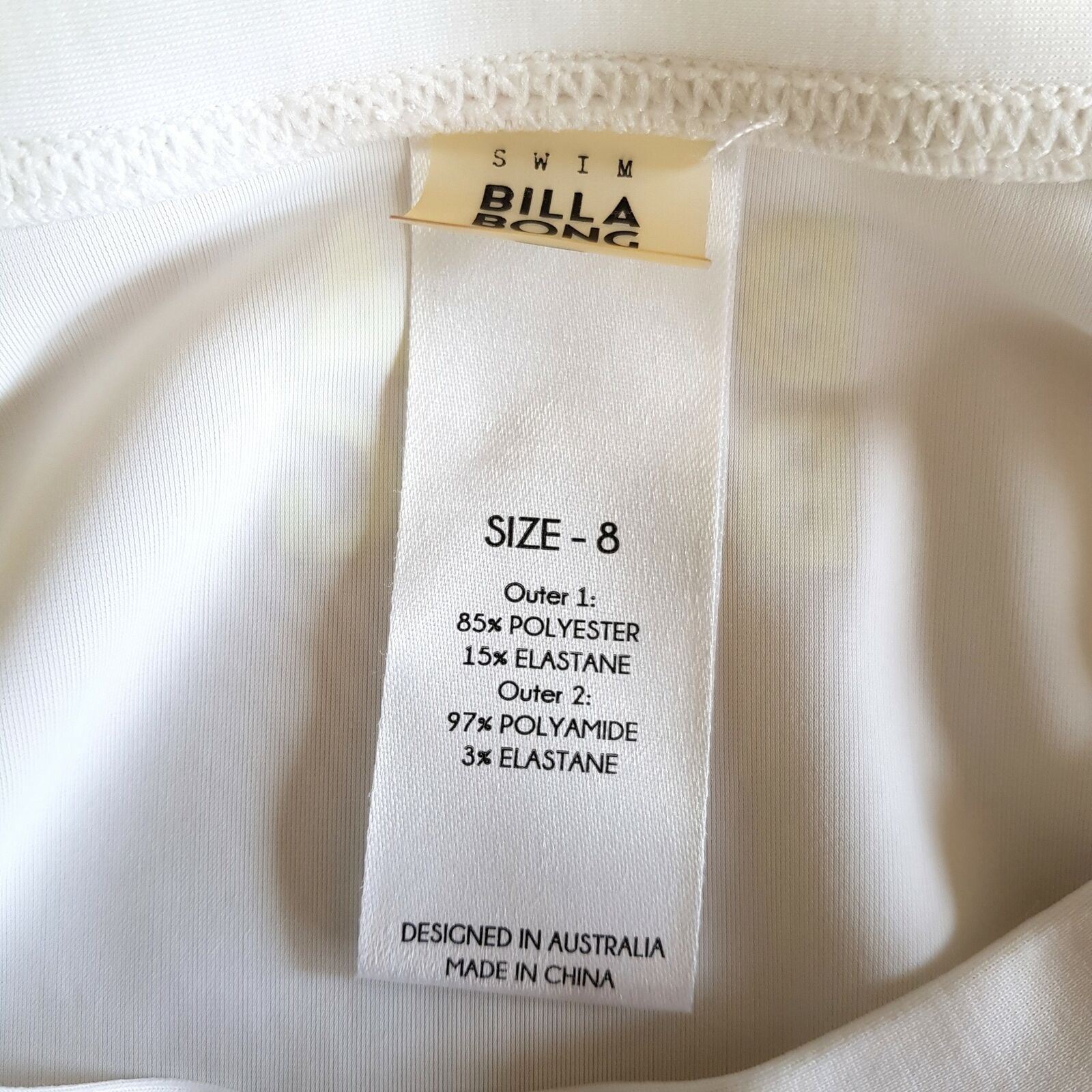 BILLABONG White Yellow Knit Short Sleeve Ladies Rash Guard Top Round Neck Size 8
