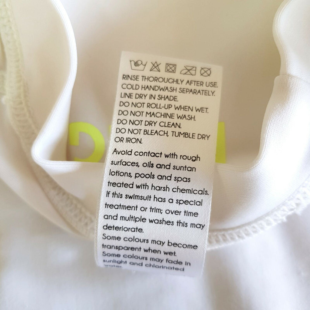 BILLABONG White Yellow Knit Short Sleeve Ladies Rash Guard Top Round Neck Size 8