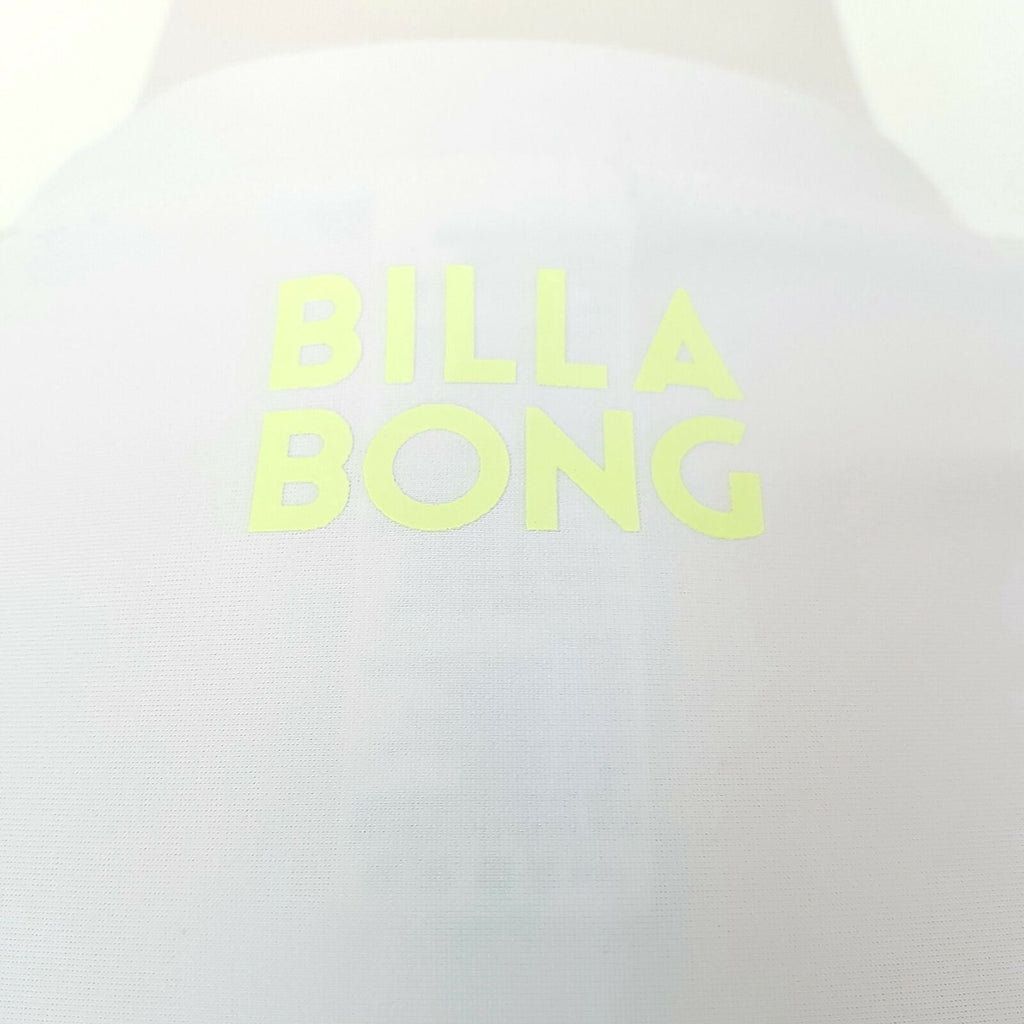 BILLABONG White Yellow Knit Short Sleeve Ladies Rash Guard Top Round Neck Size 8