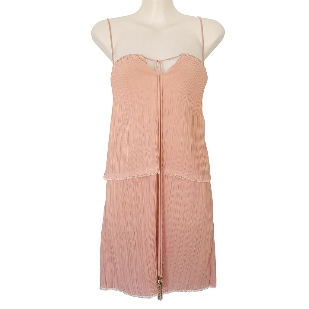 BEC & BRIDGE Designer Beige Pink Women's Tiered Trapeze & Swing Dress Keyhole