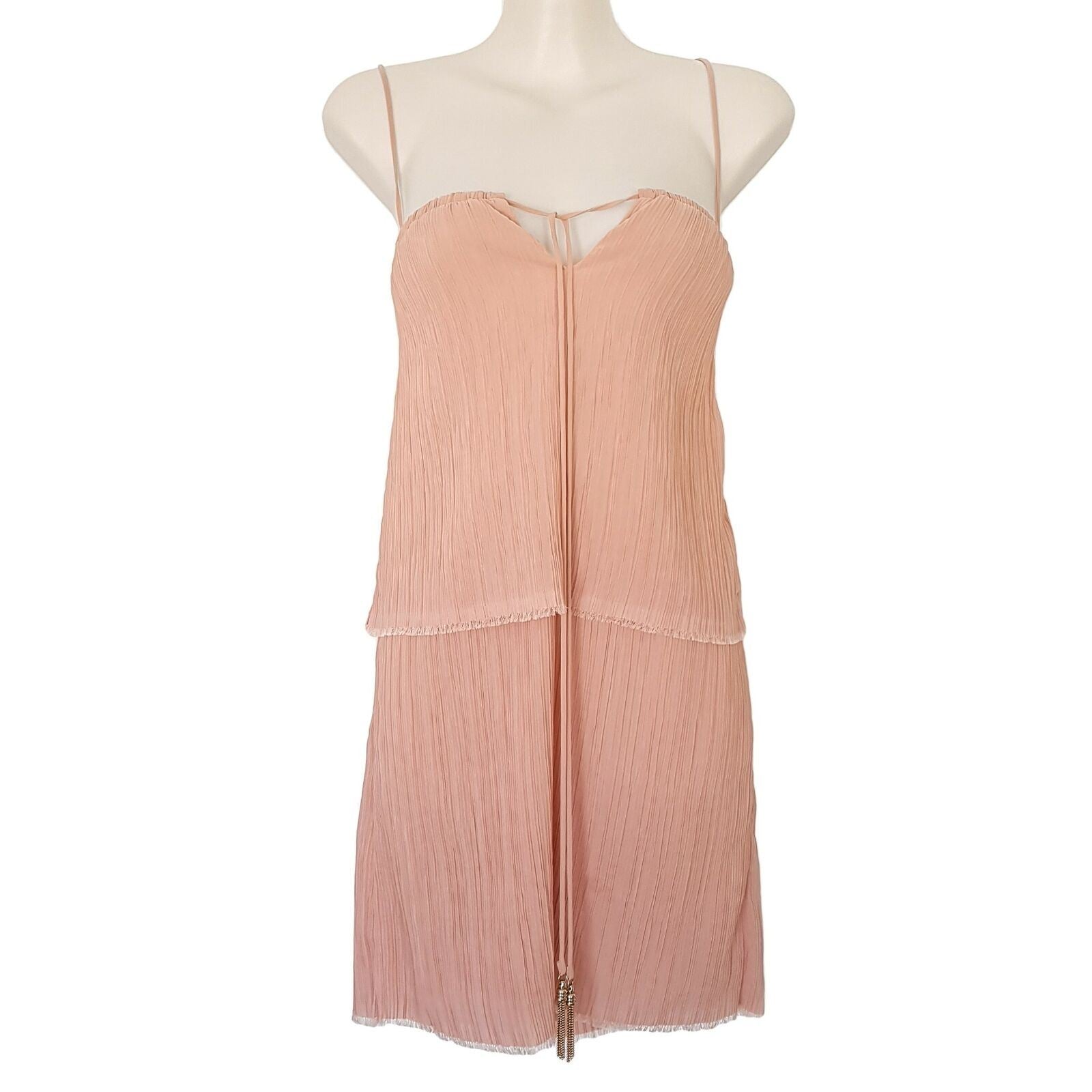 BEC & BRIDGE Designer Beige Pink Women's Tiered Trapeze & Swing Dress Keyhole