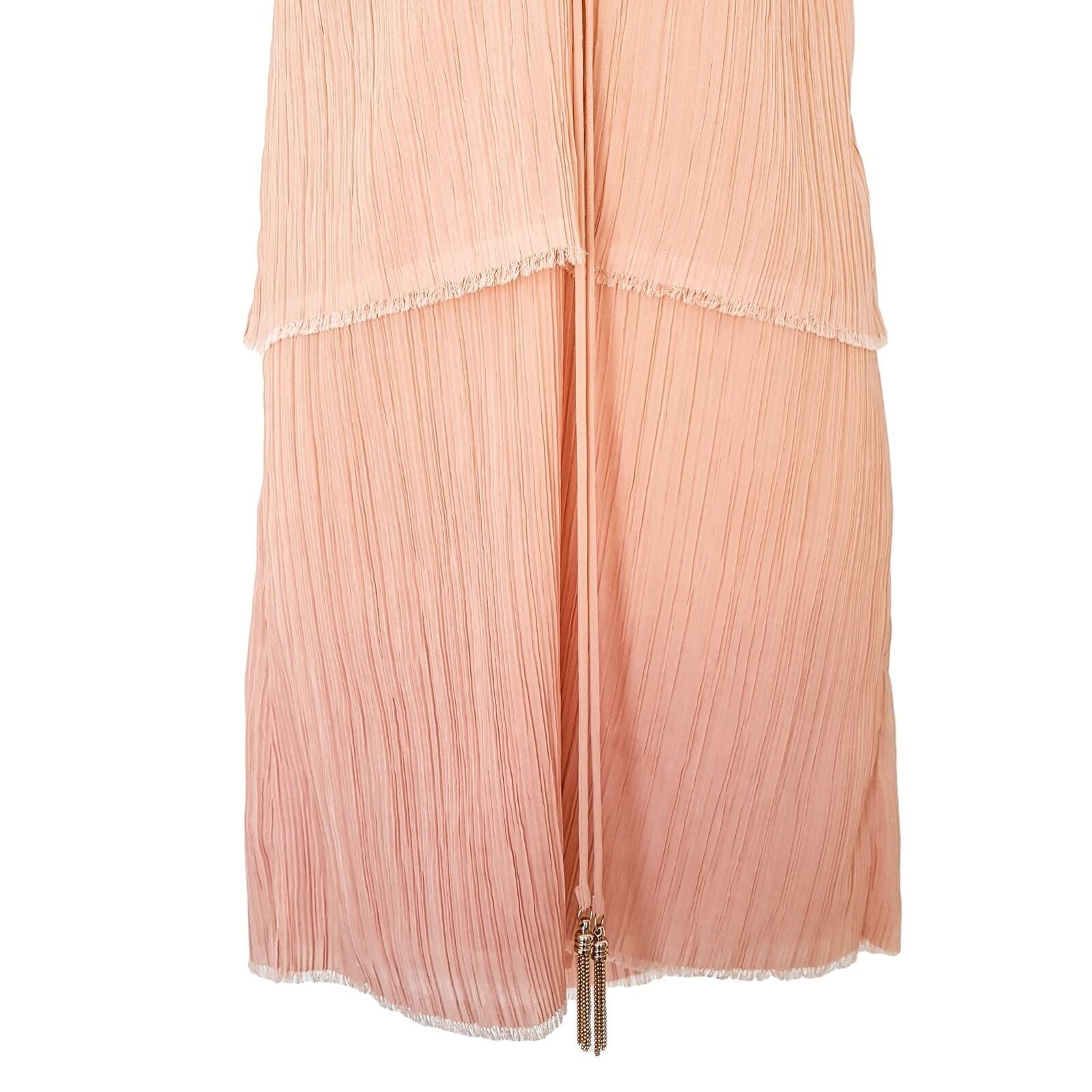 BEC & BRIDGE Designer Beige Pink Women's Tiered Trapeze & Swing Dress Keyhole