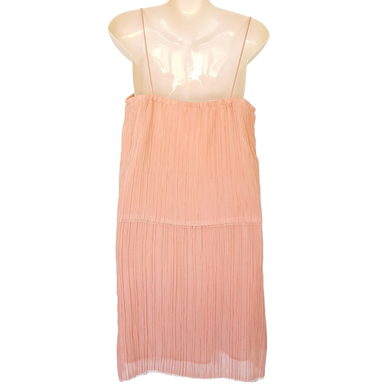 BEC & BRIDGE Designer Beige Pink Women's Tiered Trapeze & Swing Dress Keyhole
