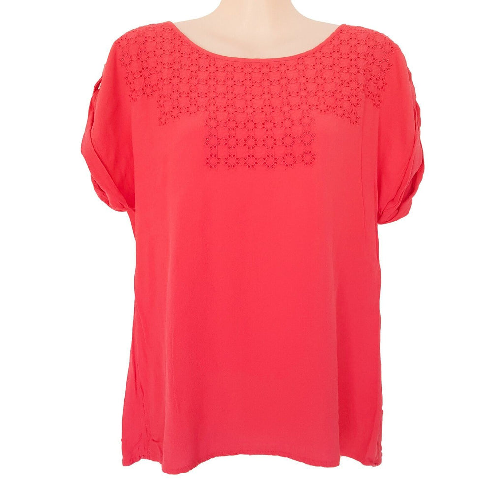 DIANA FERRARI Pink Floral Detail Short Sleeve Women's Basic Blouse Top Size 10