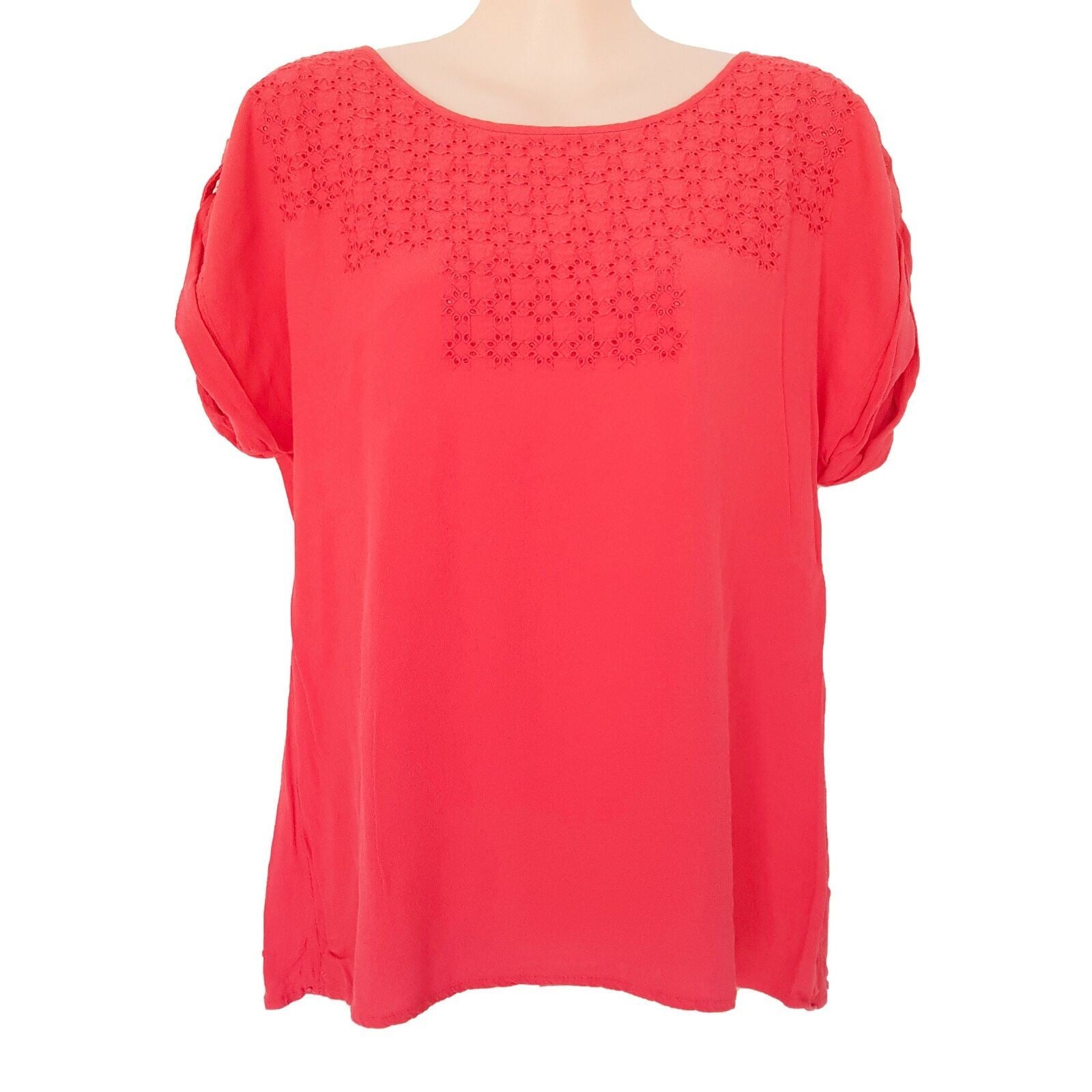 DIANA FERRARI Pink Floral Detail Short Sleeve Women's Basic Blouse Top Size 10