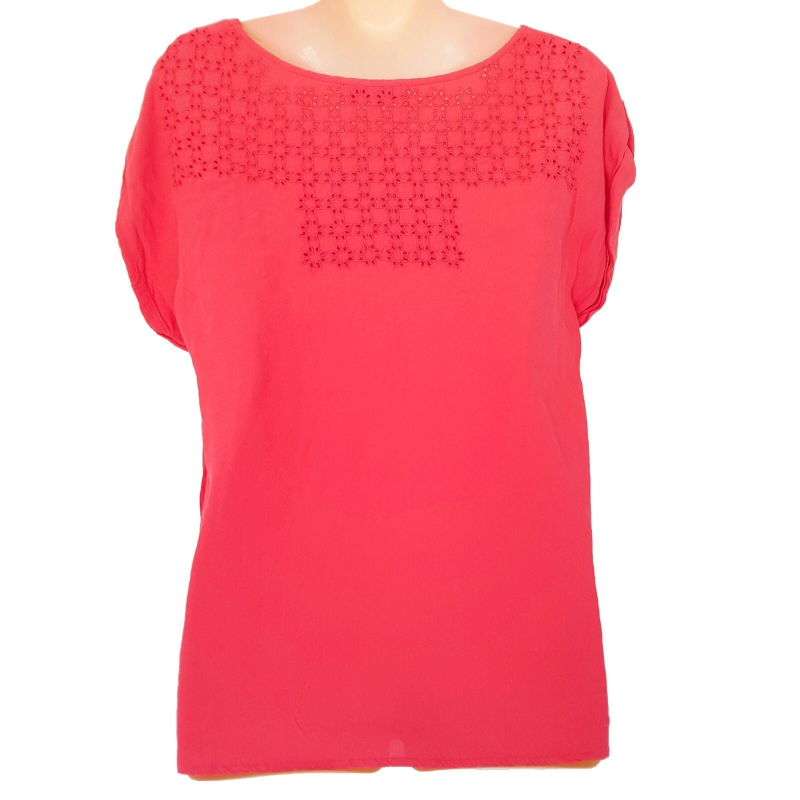 DIANA FERRARI Pink Floral Detail Short Sleeve Women's Basic Blouse Top Size 10
