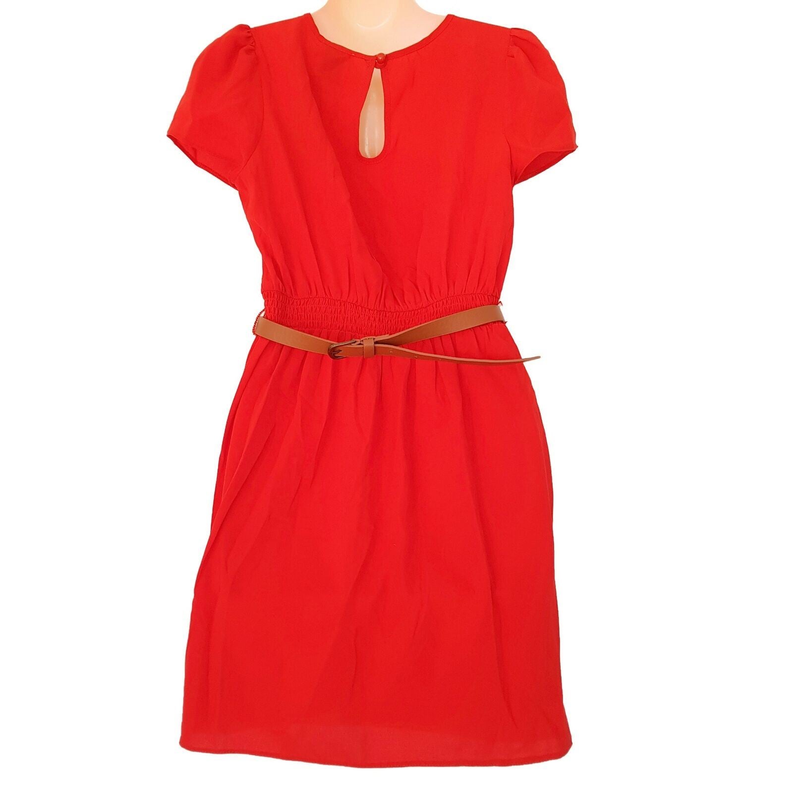 ASOS Petite Red Belted Short Sleeve Women's Pencil Dress Sweetheart Neck BNWT