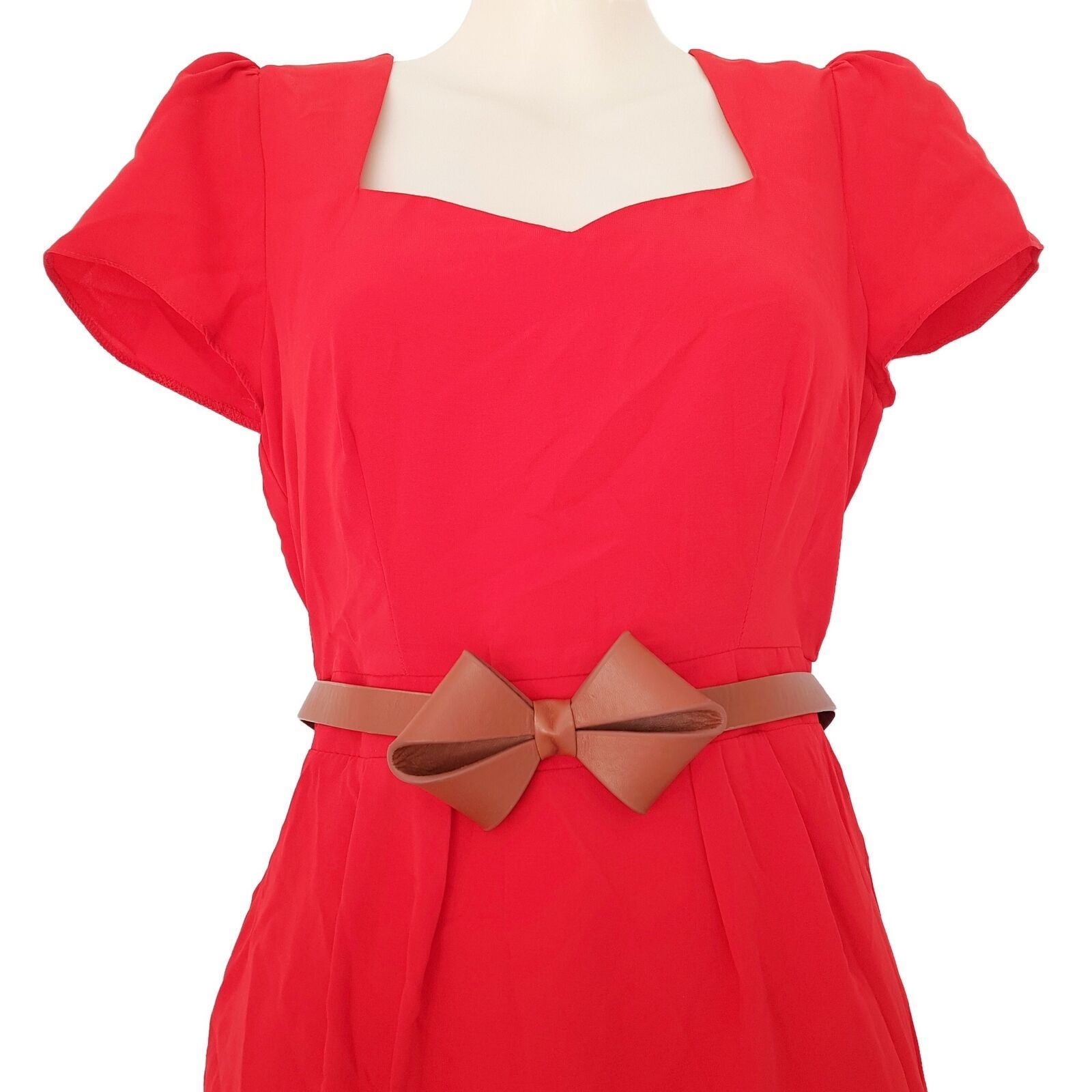 ASOS Petite Red Belted Short Sleeve Women's Pencil Dress Sweetheart Neck BNWT