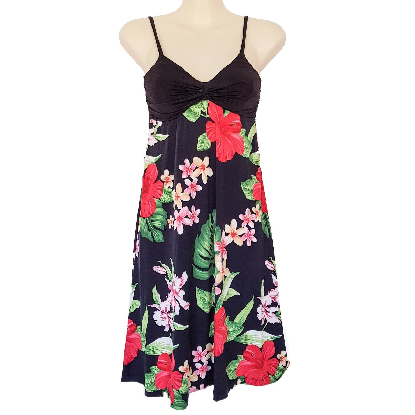 PARADISE EVE Hawaiian Black Floral Sleeveless Women's Sun Dress Sweetheart Neck