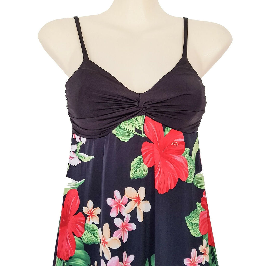 PARADISE EVE Hawaiian Black Floral Sleeveless Women's Sun Dress Sweetheart Neck