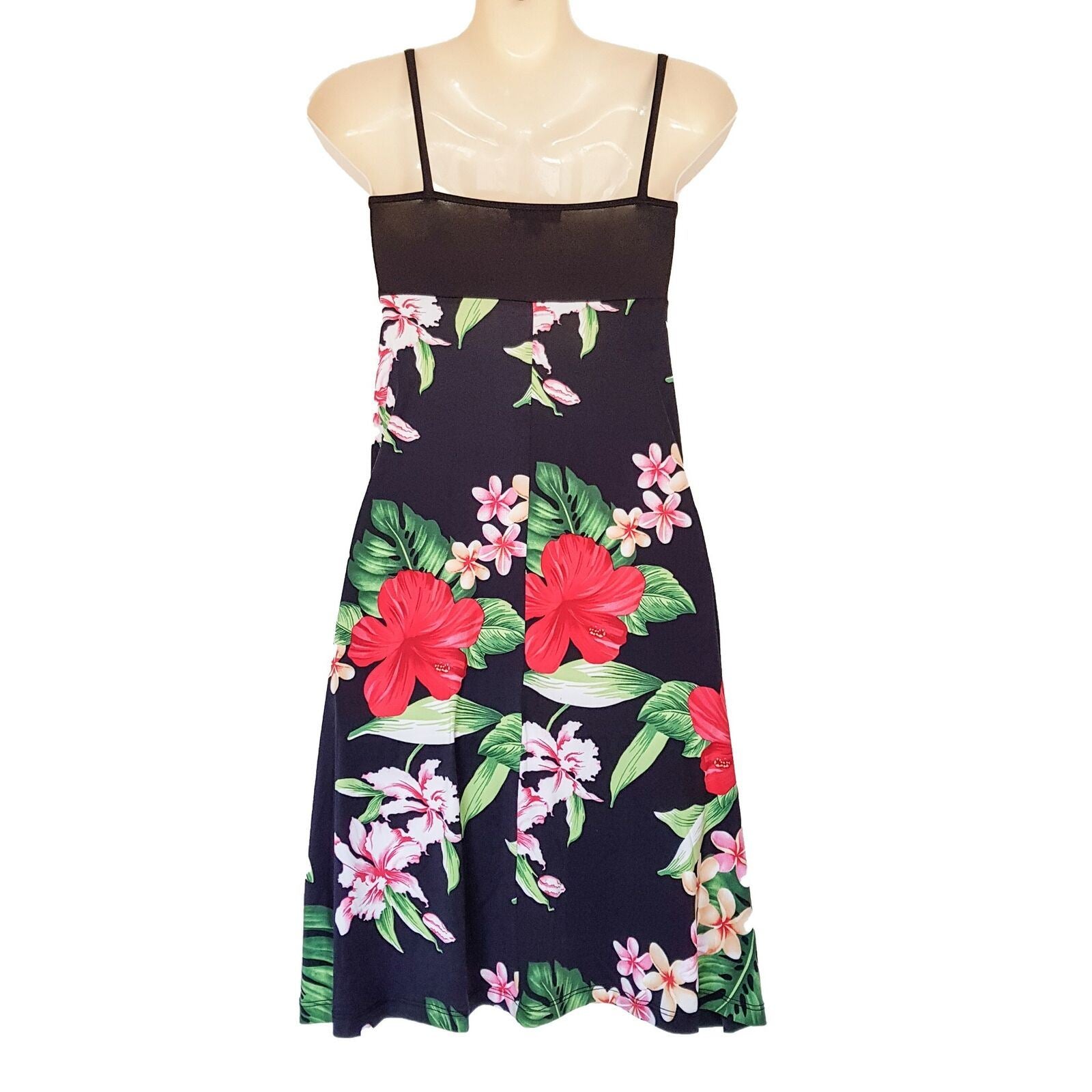 PARADISE EVE Hawaiian Black Floral Sleeveless Women's Sun Dress Sweetheart Neck